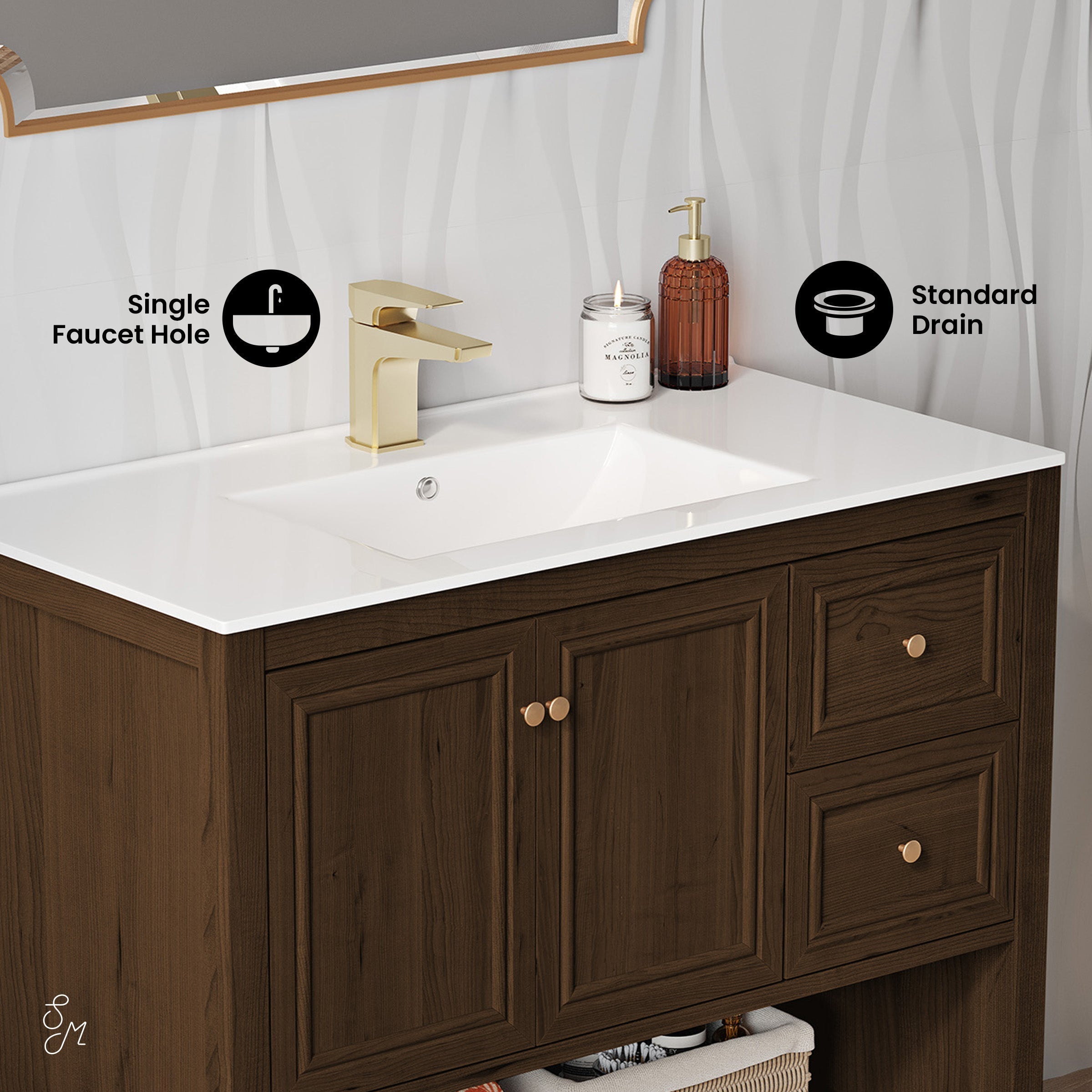 Brown Oak / White / 1-Hole