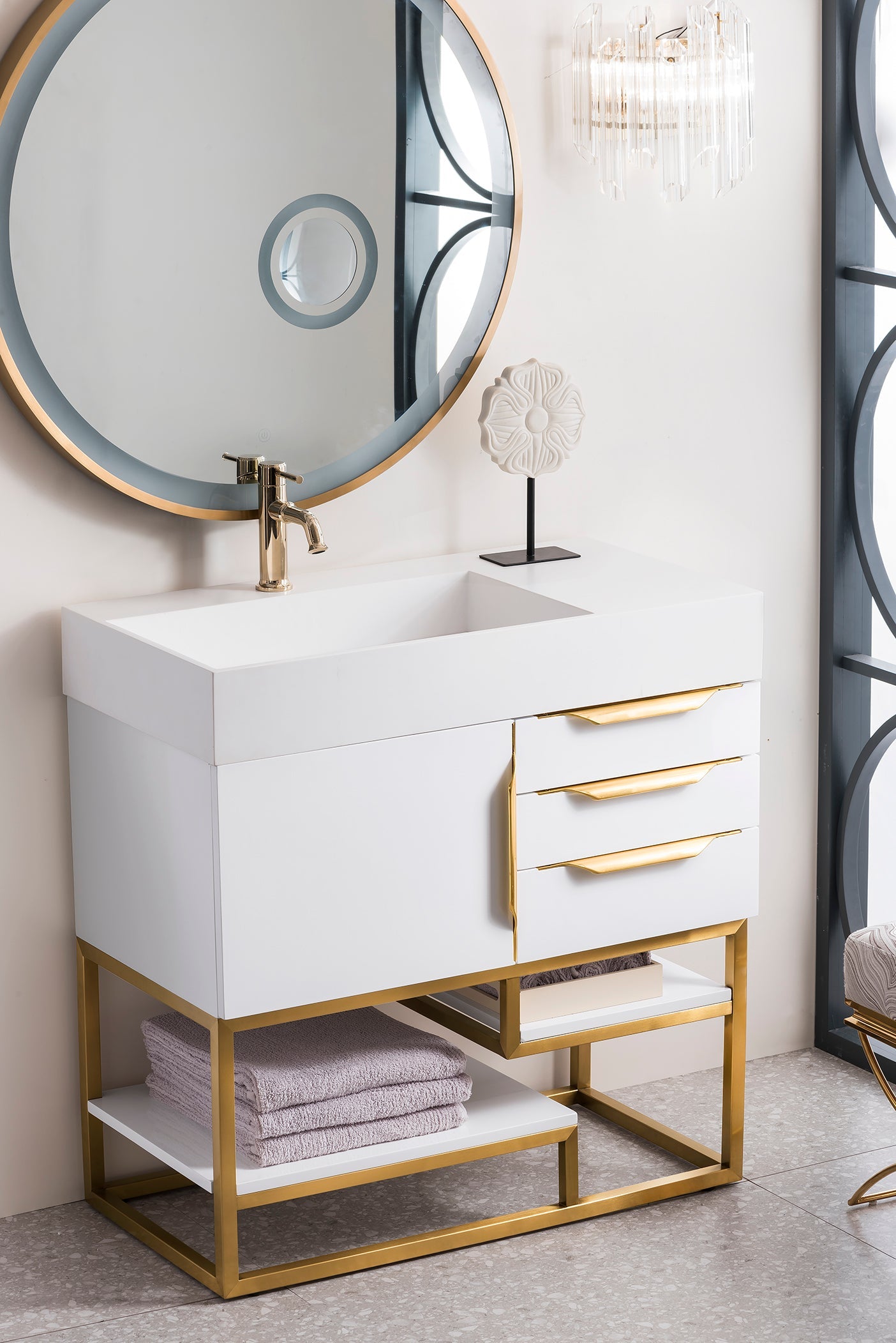 Glossy White / Radiant Gold / Glossy White - 1 Faucet Hole