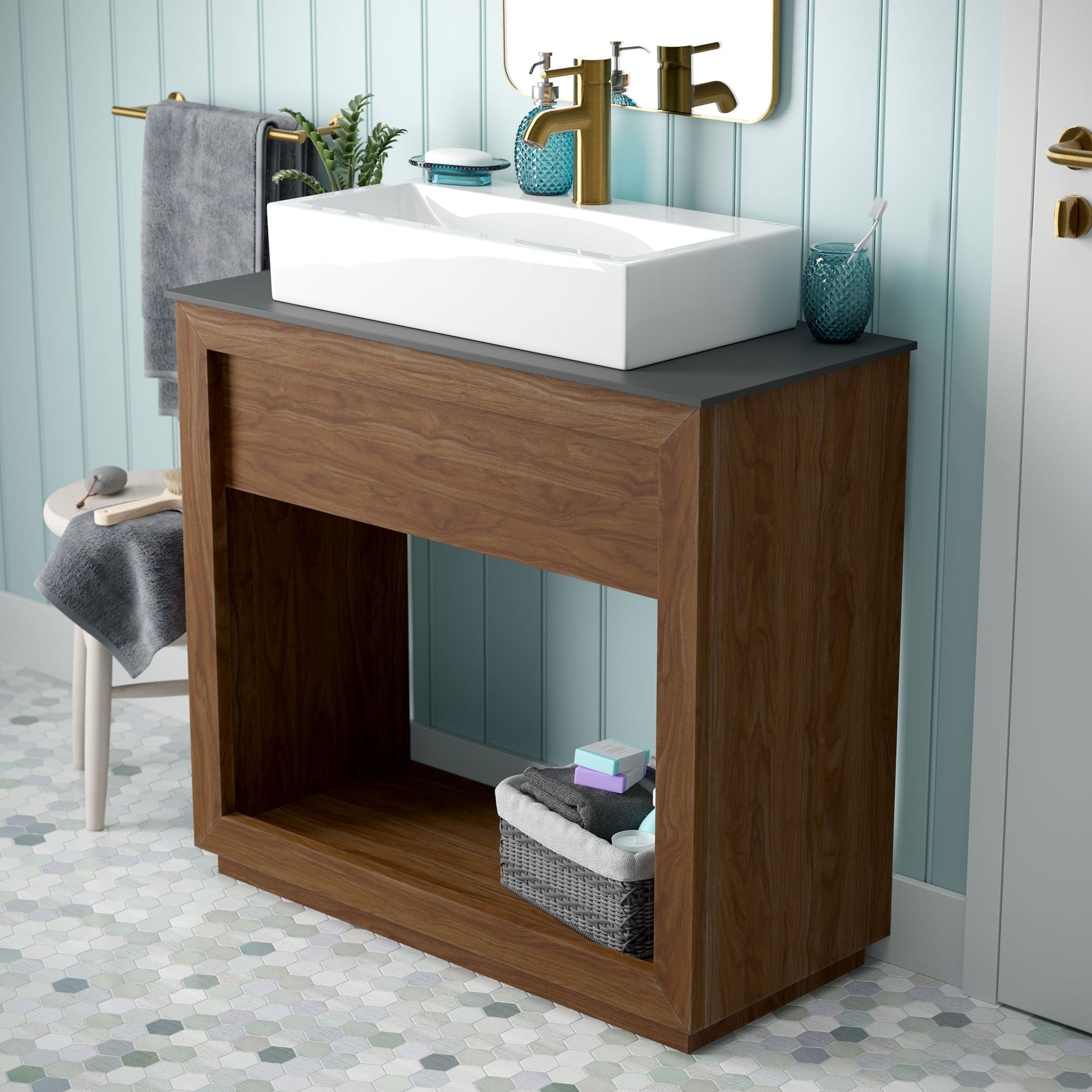 Brown Oak / White / 1-Hole