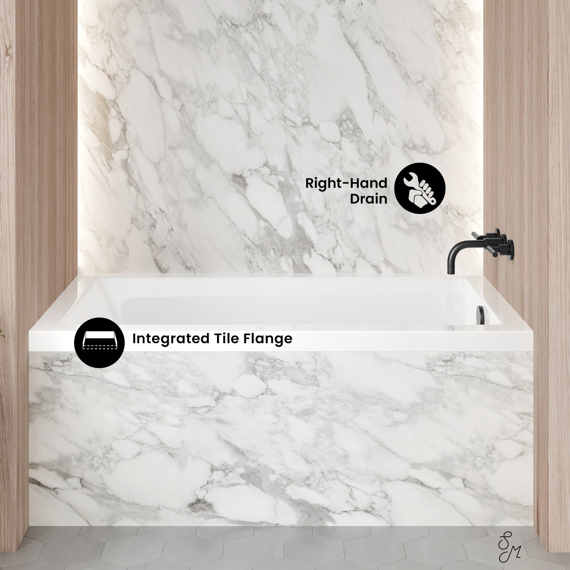 Glossy White / Right / Alcove - No Apron