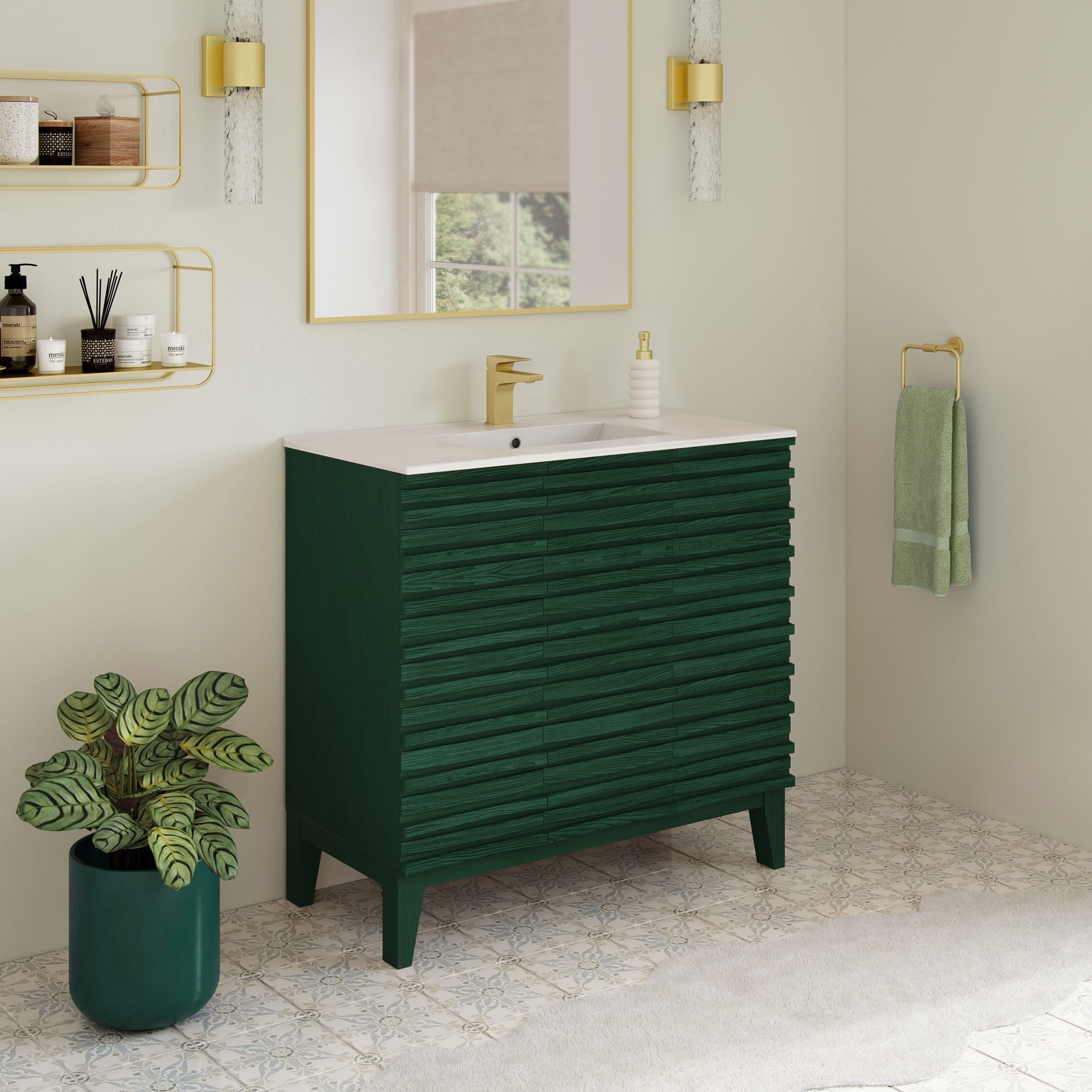 Green Oak / White / 1-Hole
