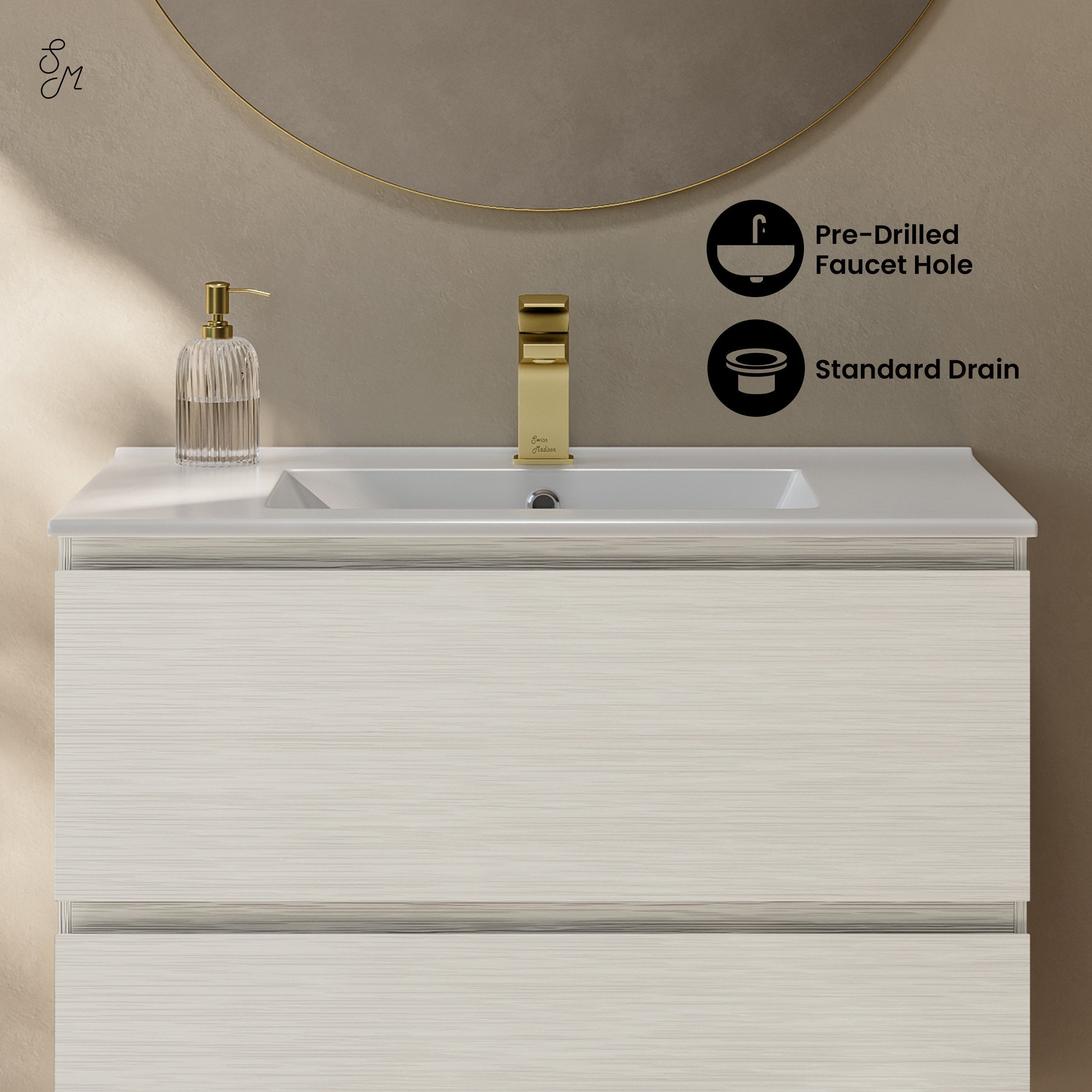 White Oak / Glossy White / 1-Hole