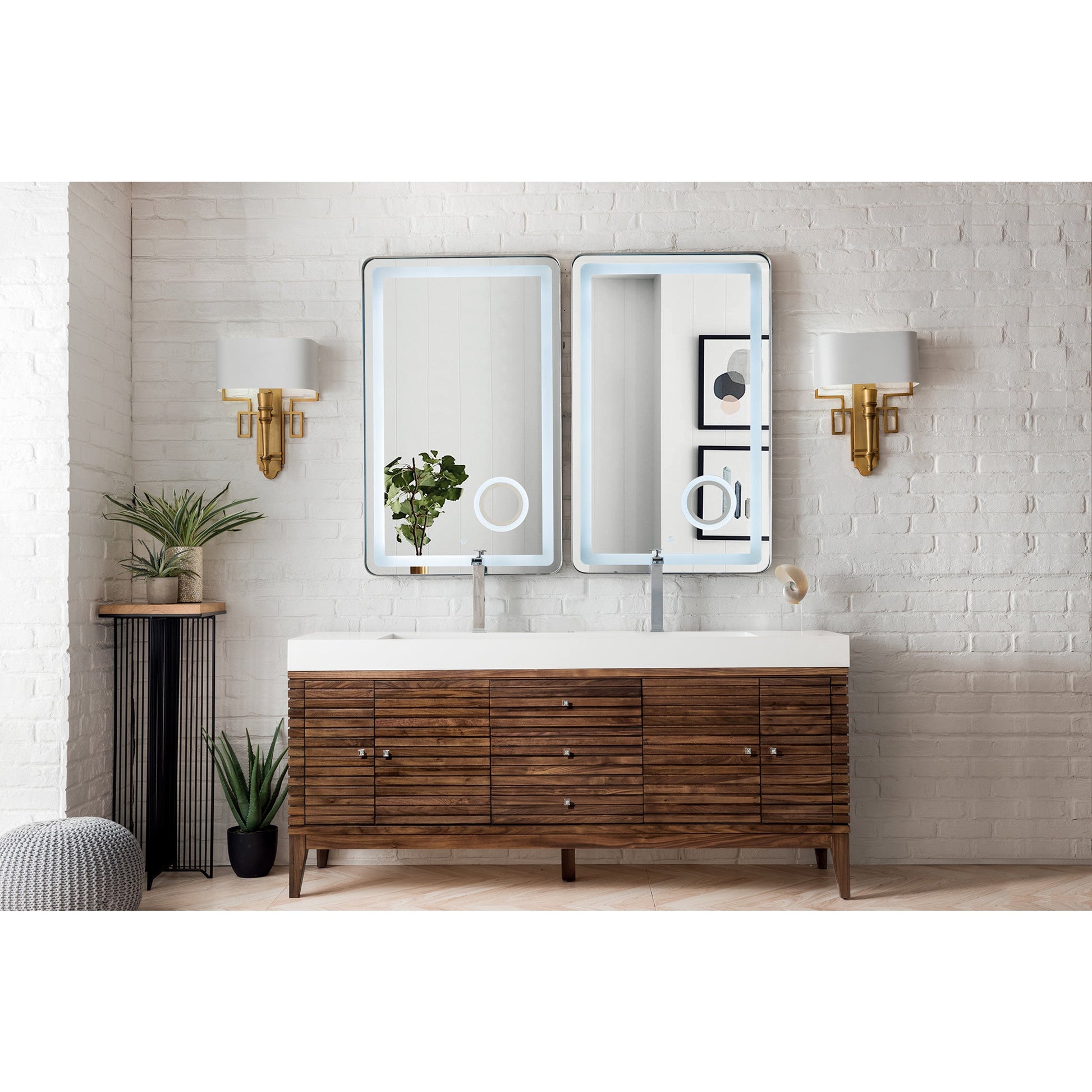 Mid-Century Walnut / Glossy White - 1 Faucet Hole