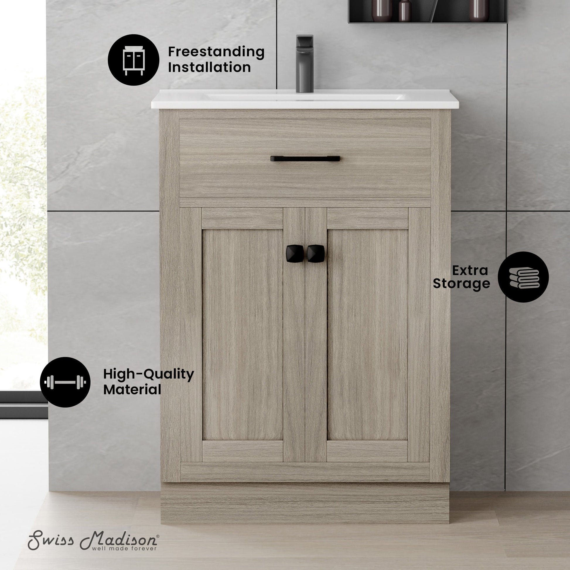 Weathered Oak / White / 1-Hole