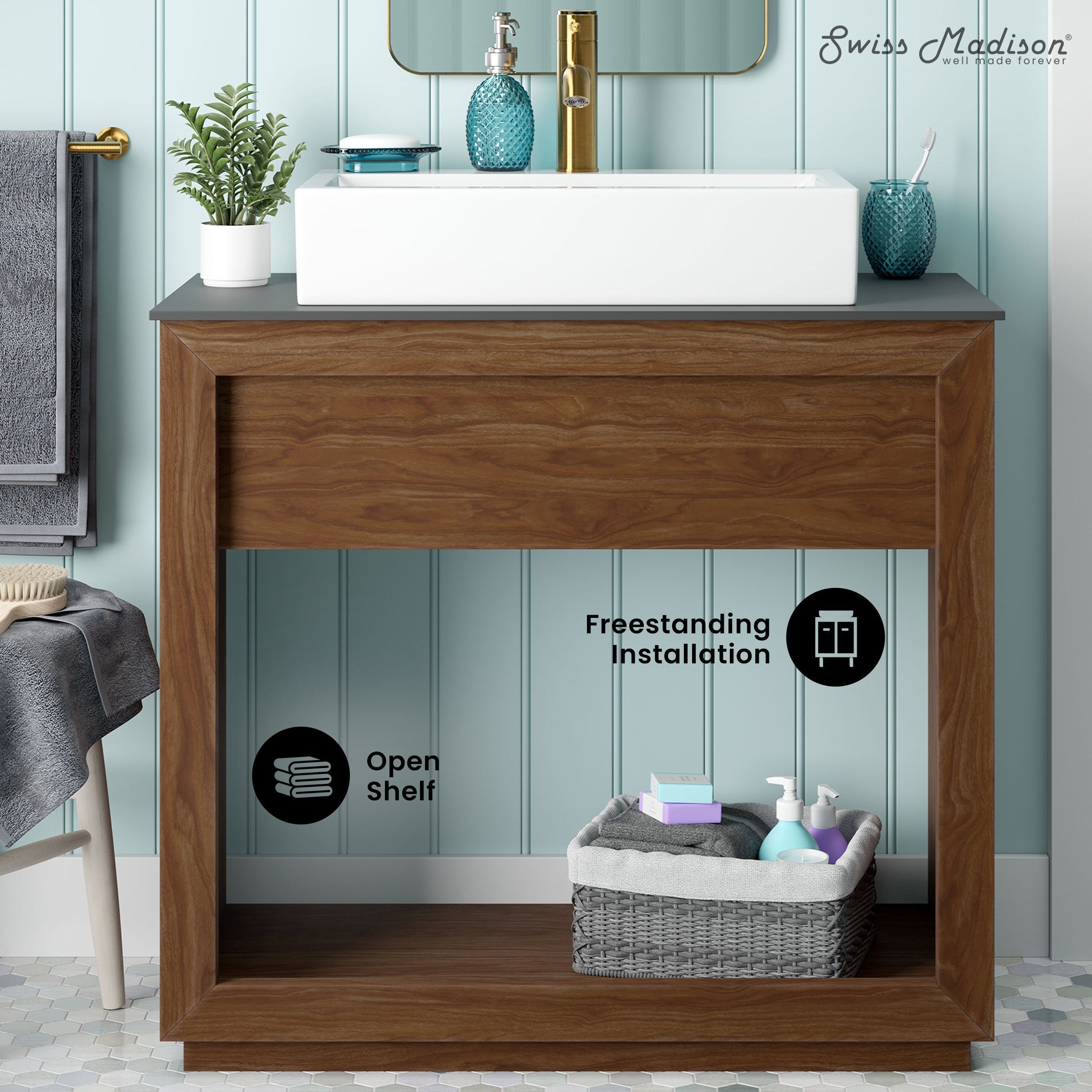 Brown Oak / White / 1-Hole