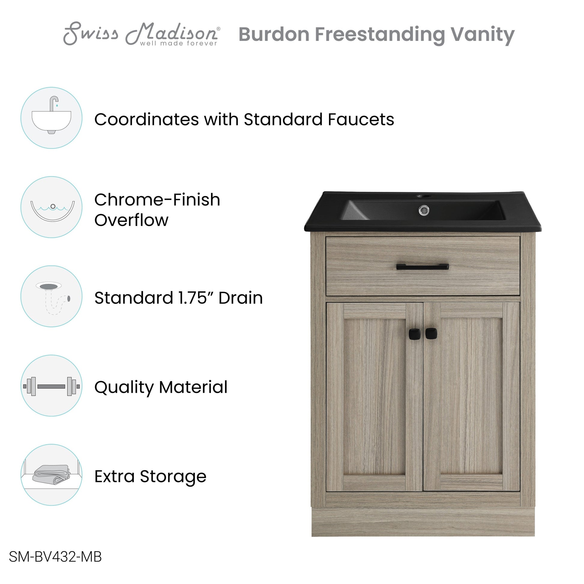 Weathered Oak / Matte Black / 1-Hole