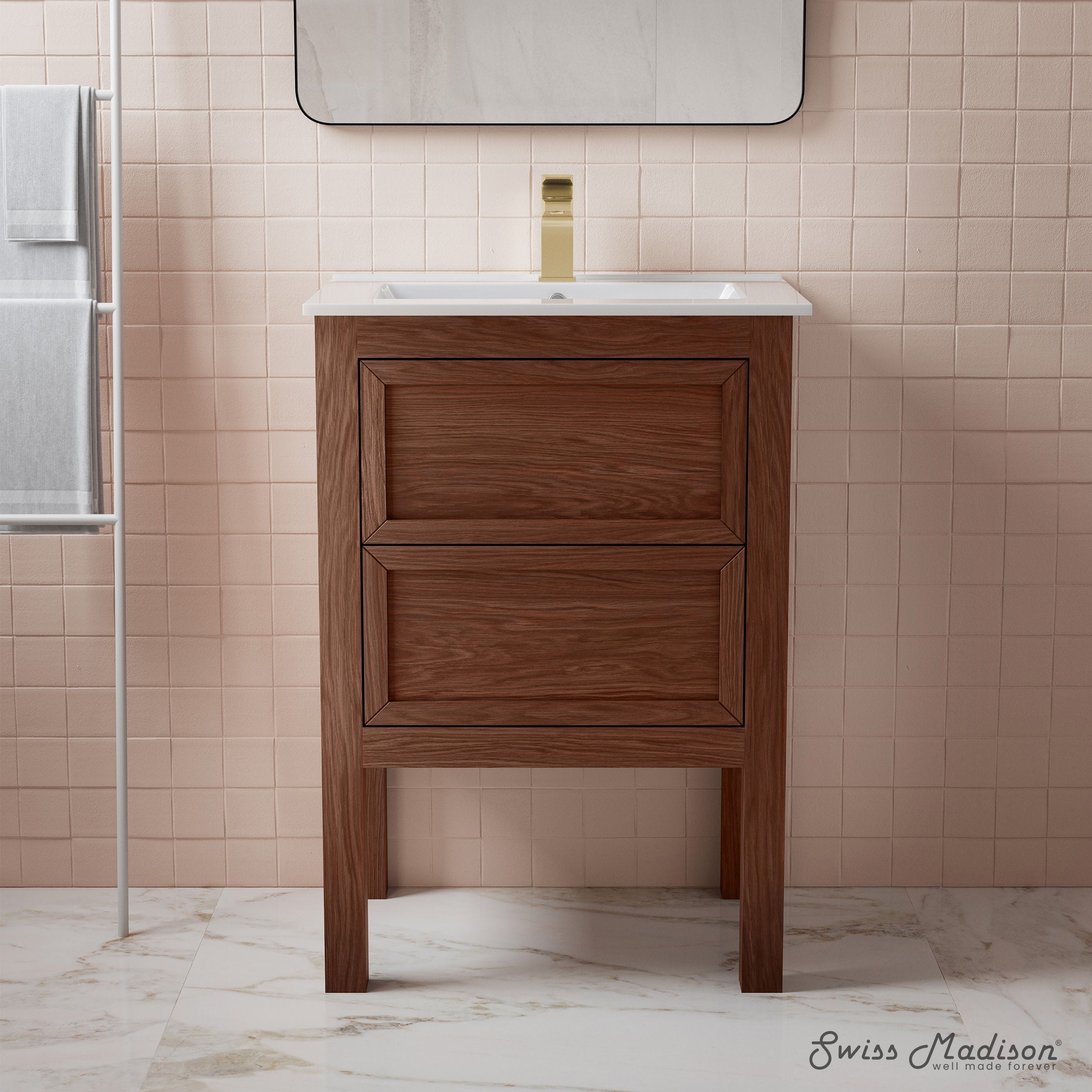 Brown Walnut / White / 1-Hole