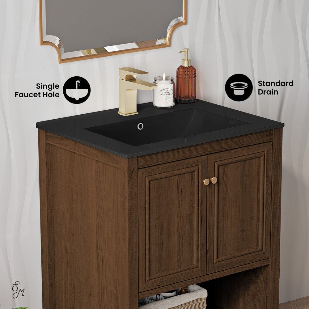 Brown Oak / Black / 1-Hole