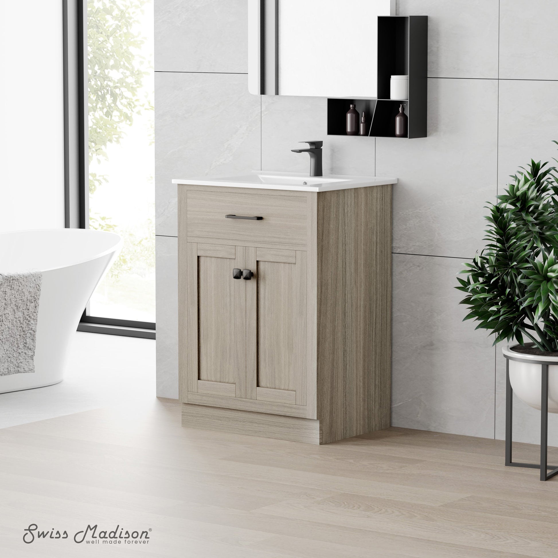 Weathered Oak / White / 1-Hole
