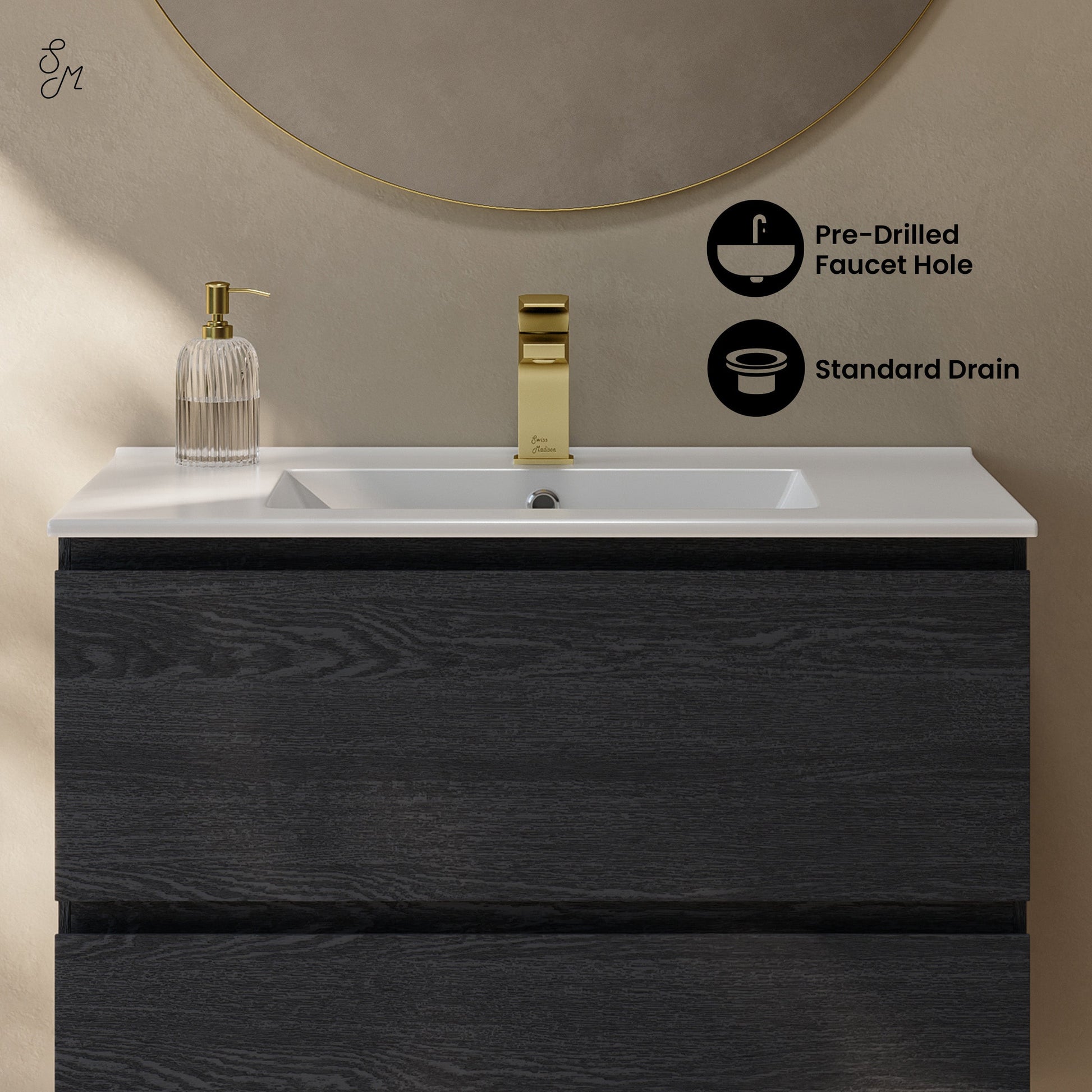 Black Oak / Glossy White / 1-Hole