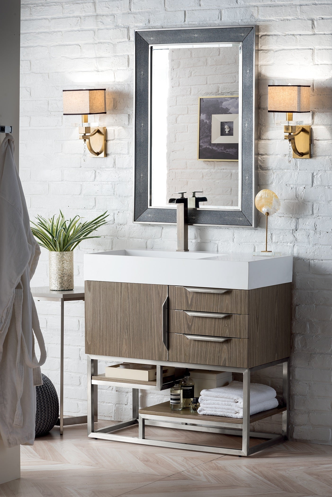 Ash Gray / Brushed Nickel / Glossy White - 1 Faucet Hole