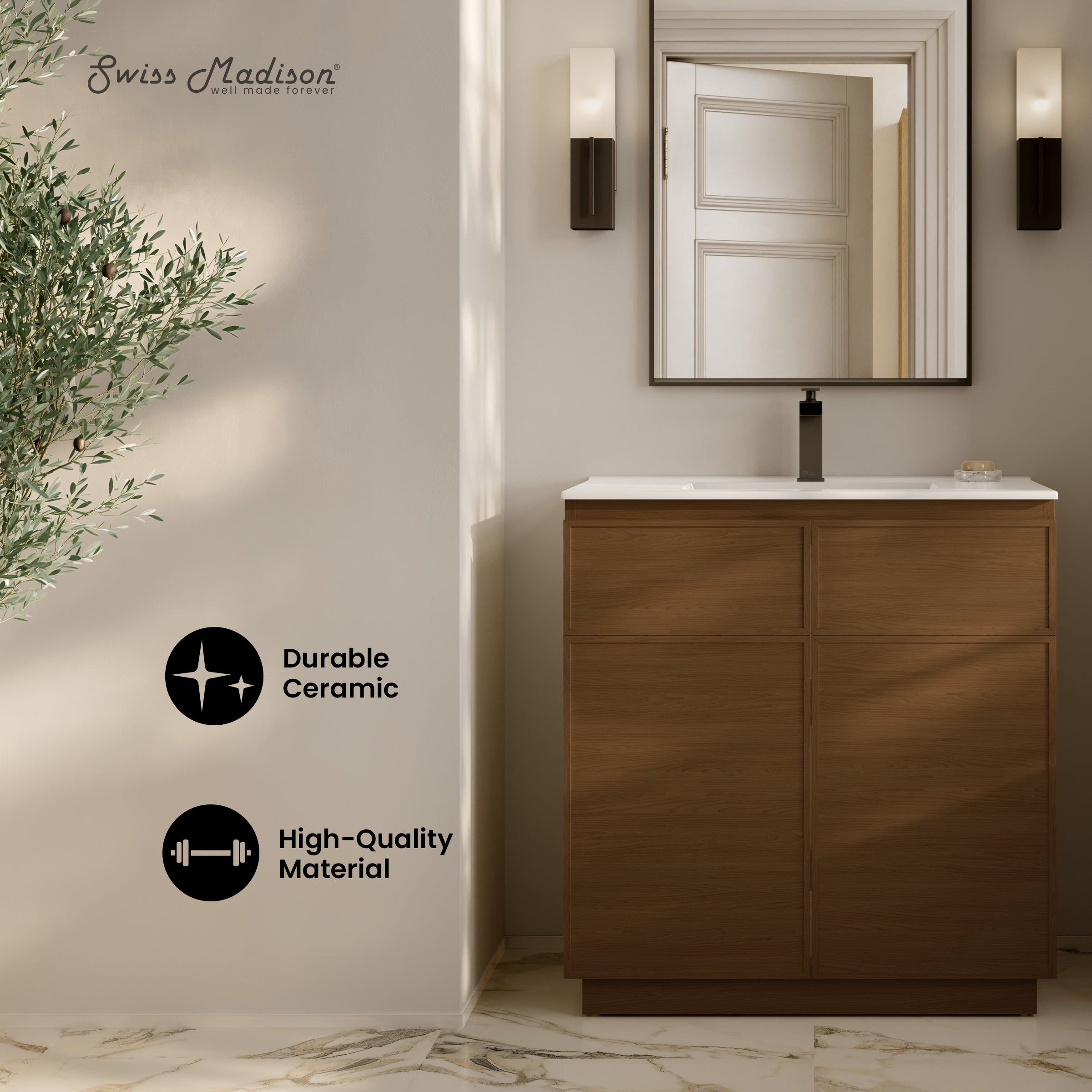 Brown Oak / White / 1-Hole