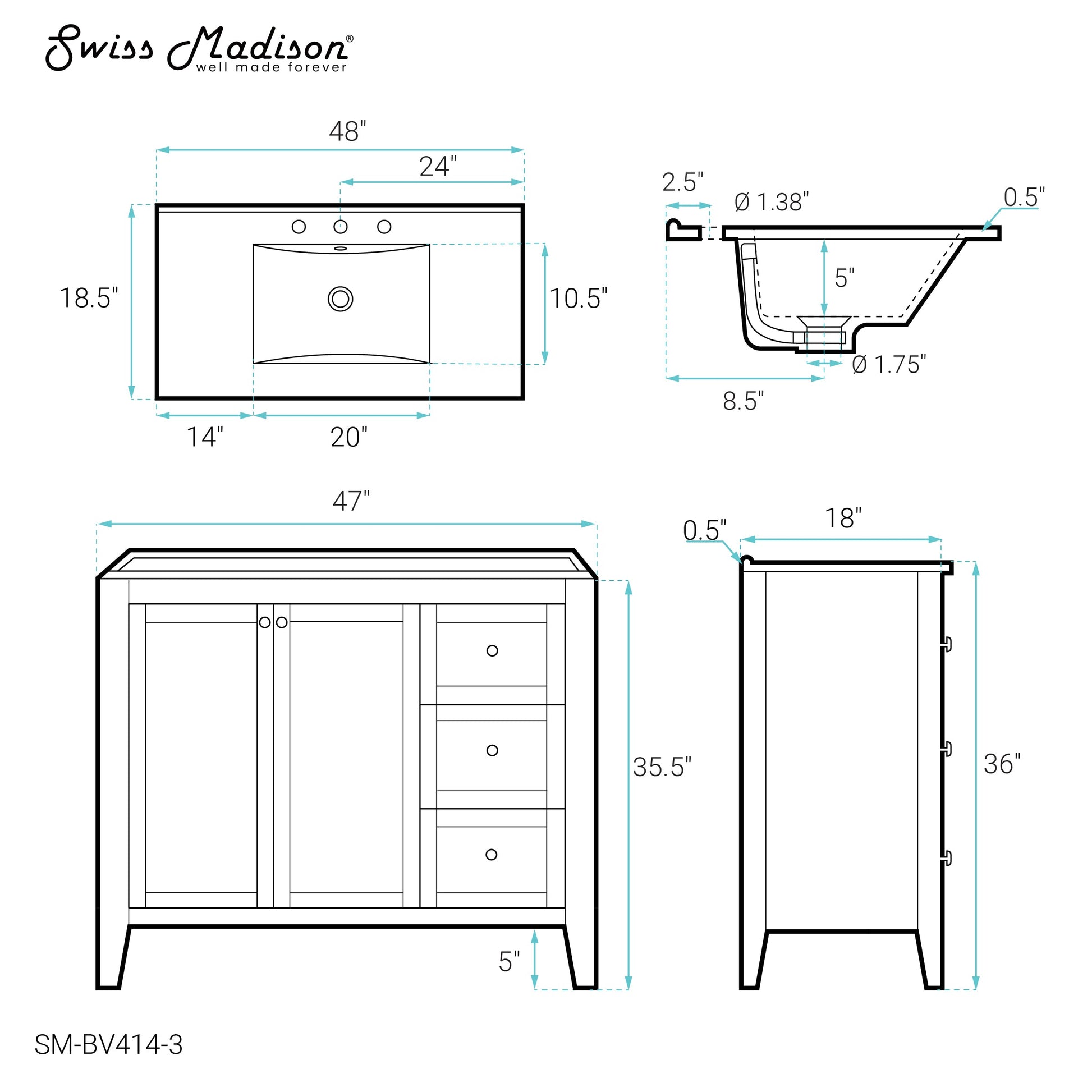 White / White / 3-Hole