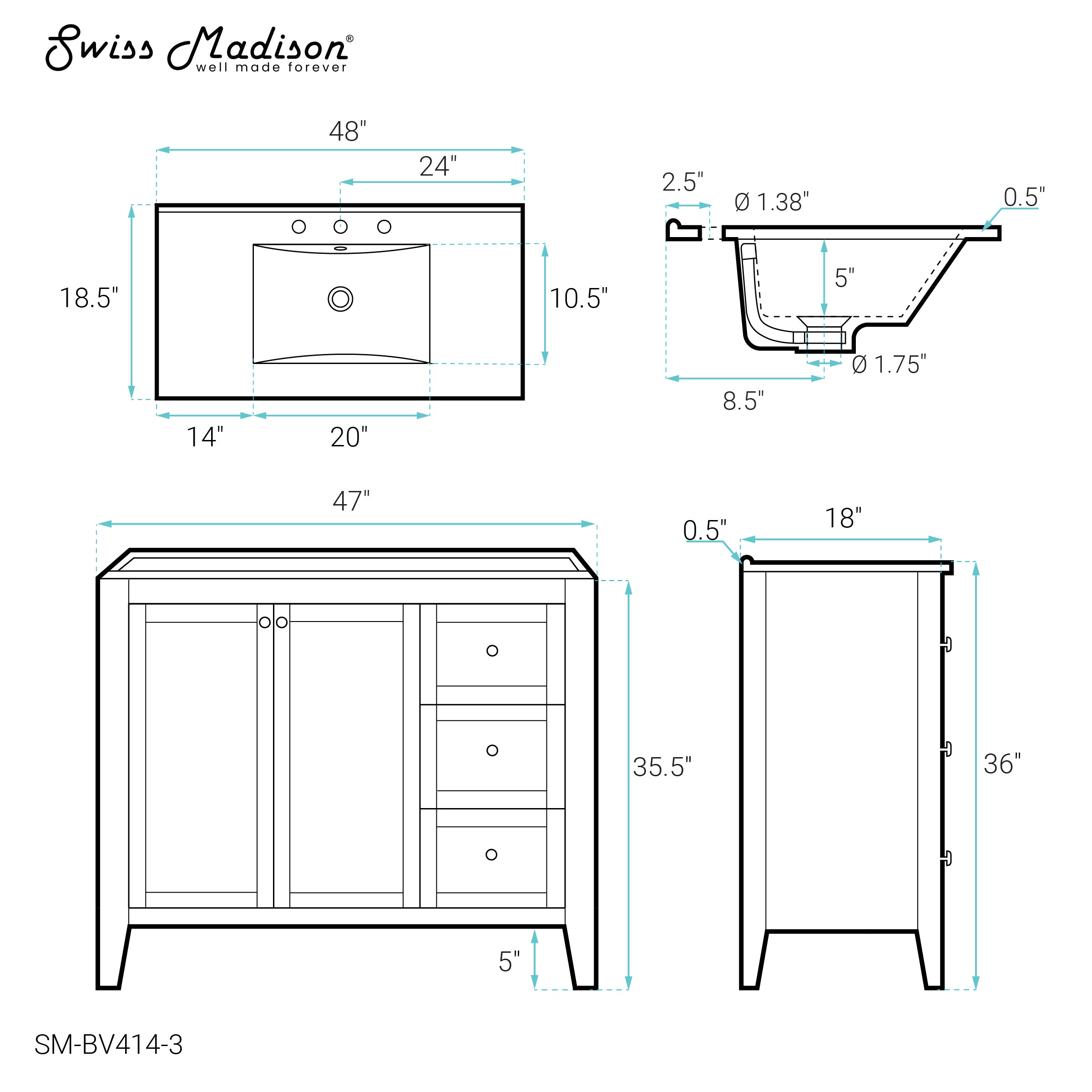 White / White / 3-Hole