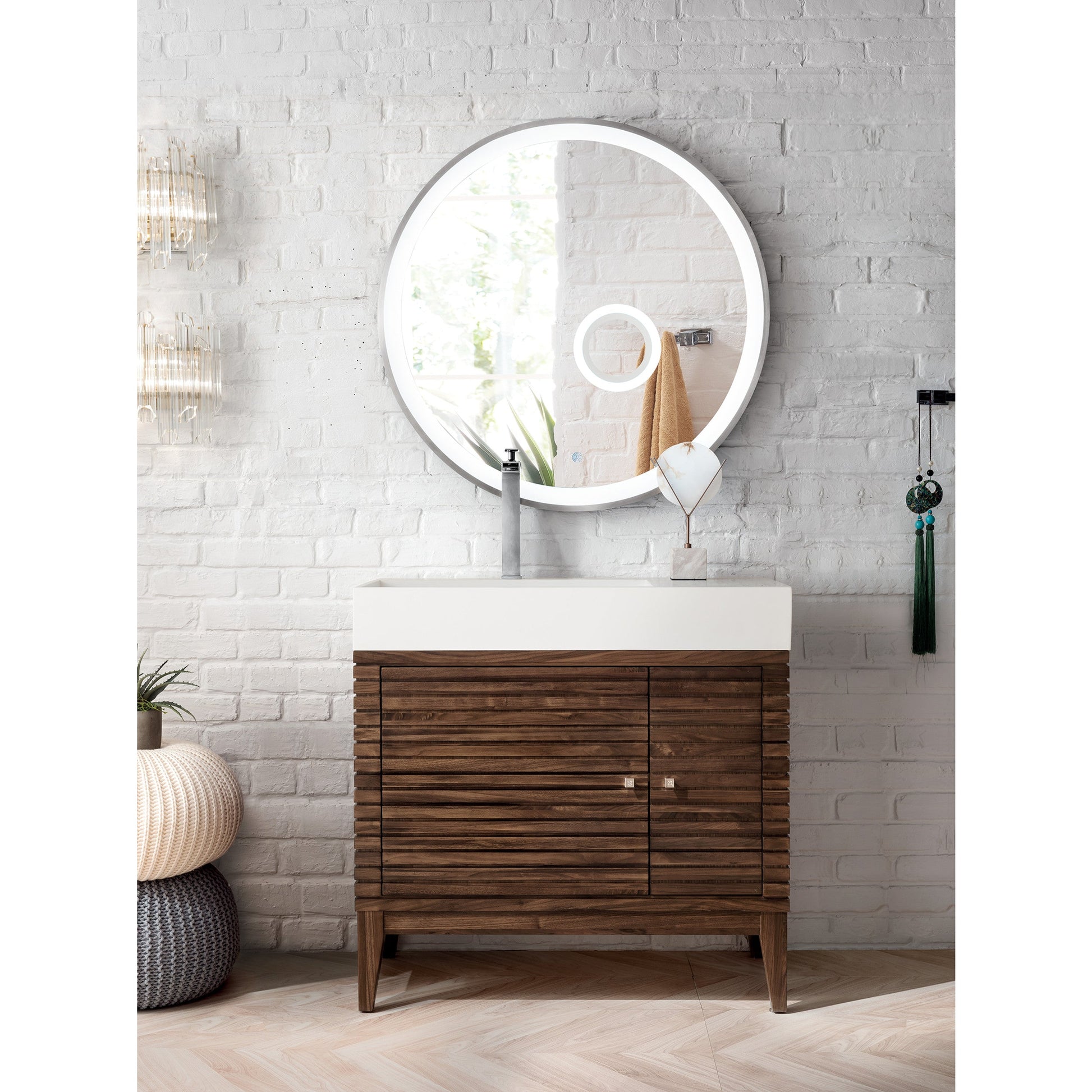 Mid-Century Walnut / Glossy White - 1 Faucet Hole