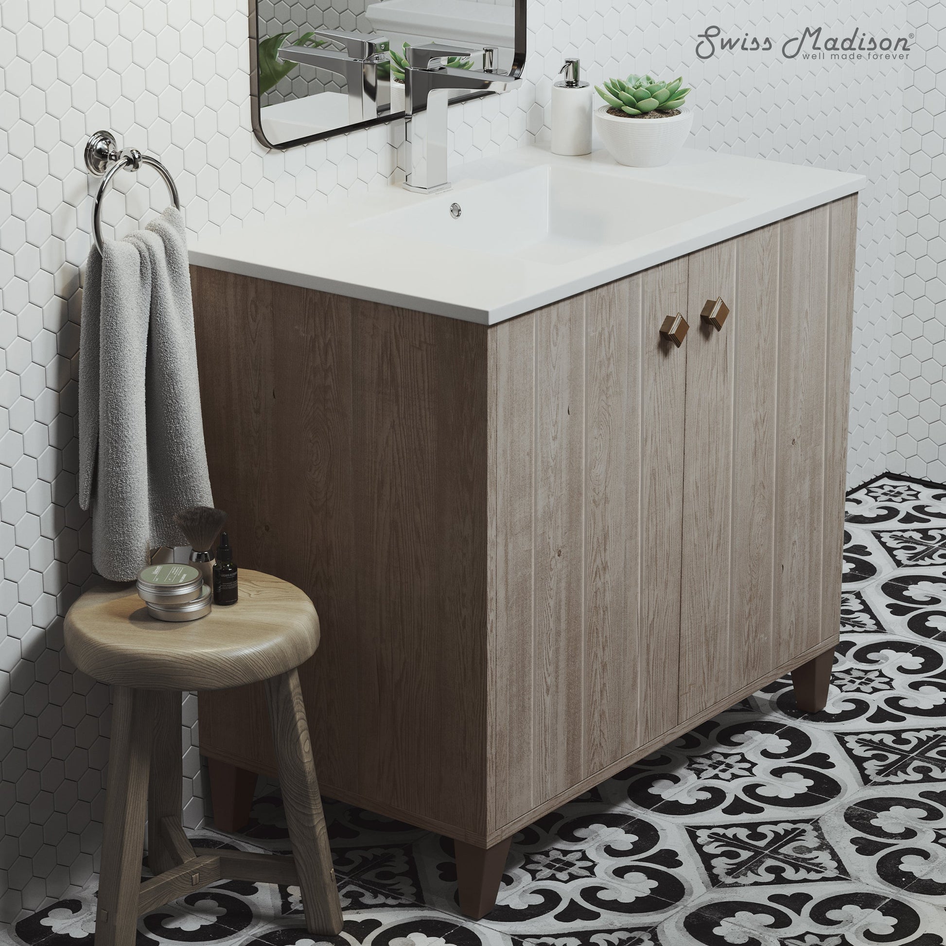Gray Oak / White / 1-Hole