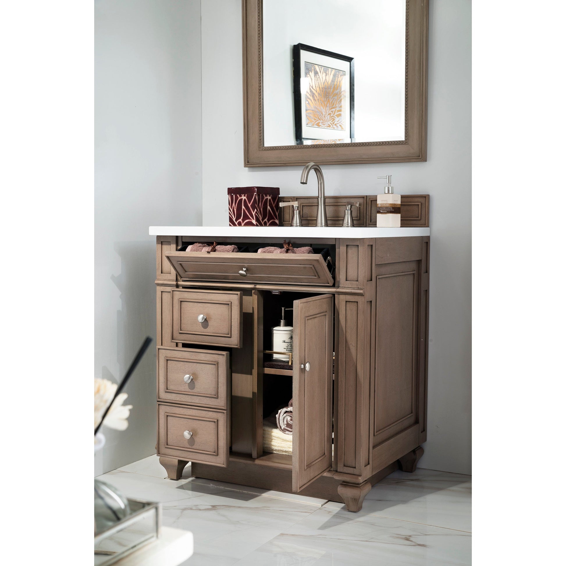 Whitewashed Walnut / White Zeus - 3 Faucet Holes