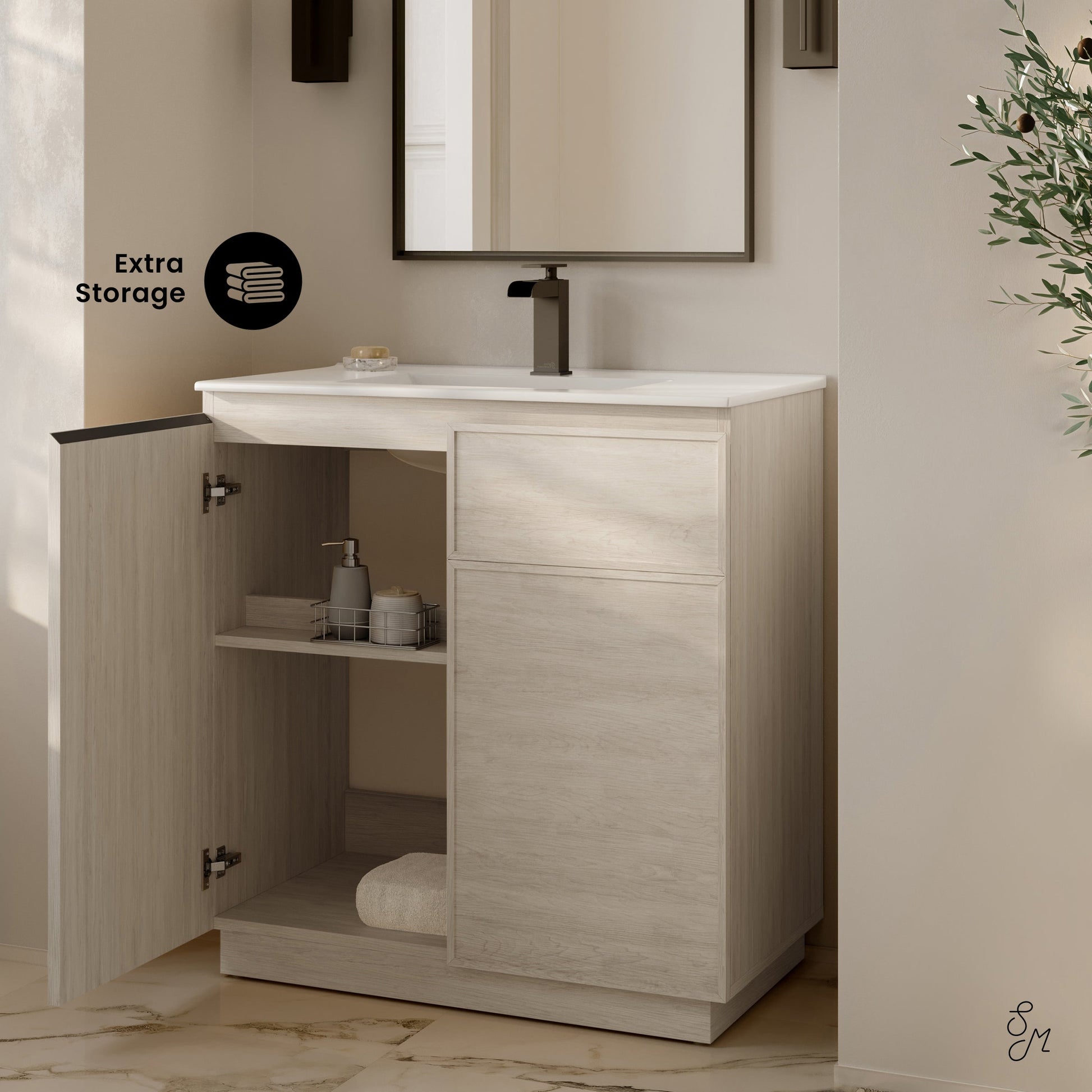 White Oak / White / 1-Hole