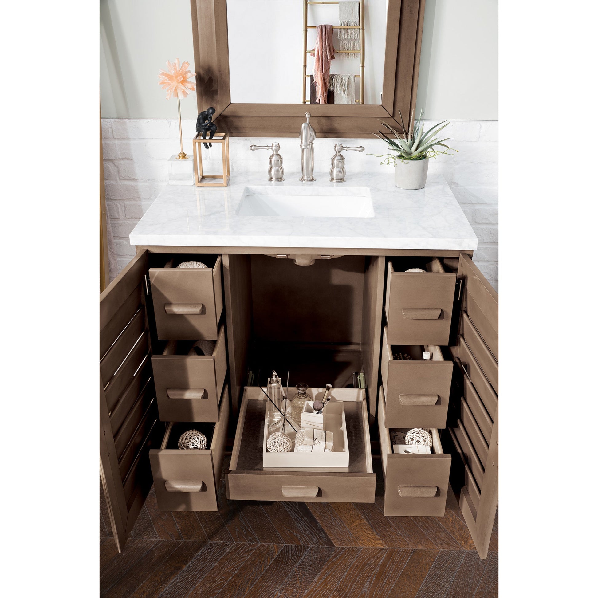 Whitewashed Walnut / Carrara White - 3 Faucet Holes