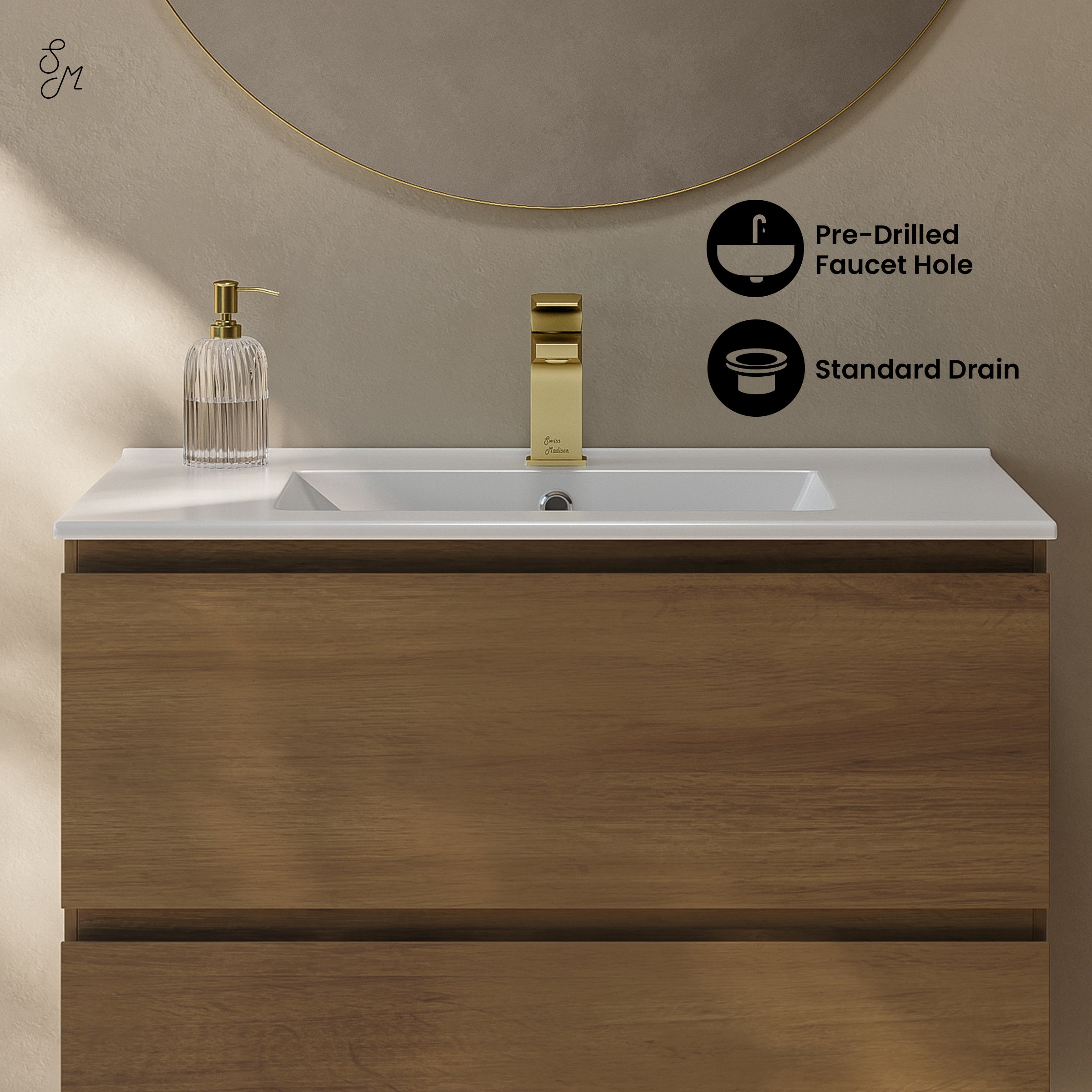 Brown Oak / Glossy White / 1-Hole