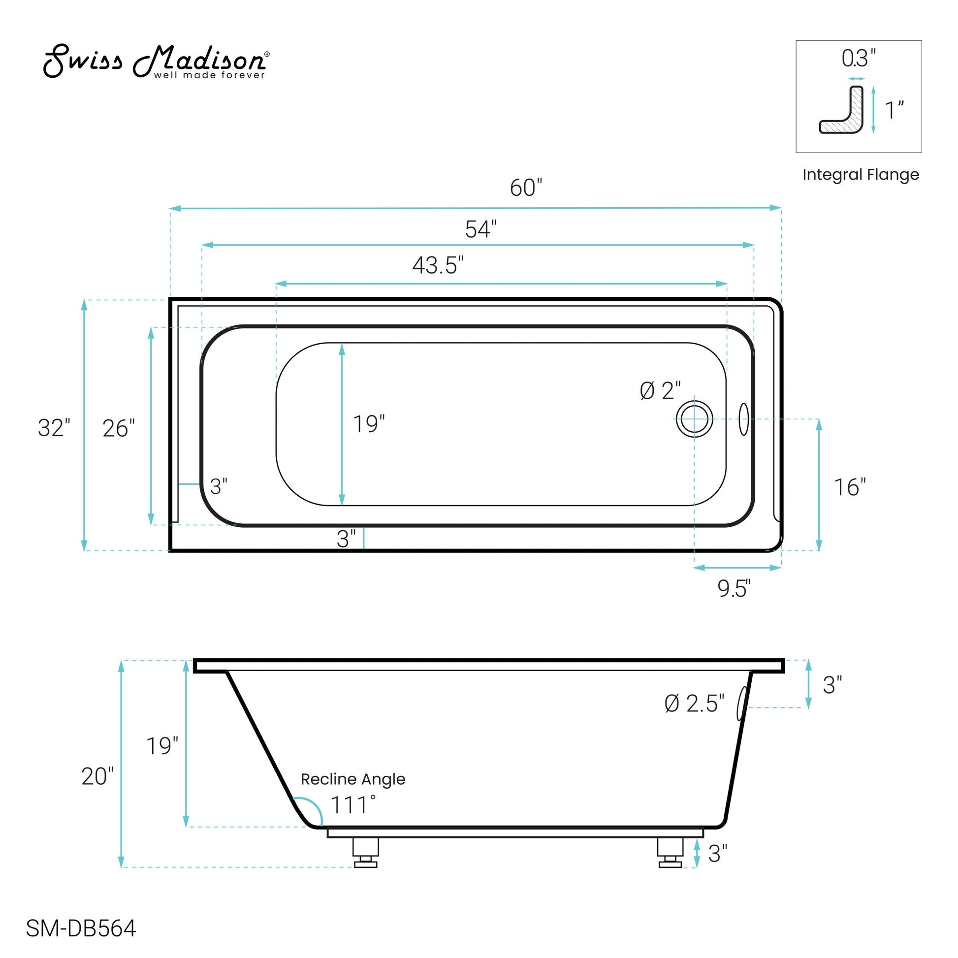 Glossy White / Alcove - No Apron / Right