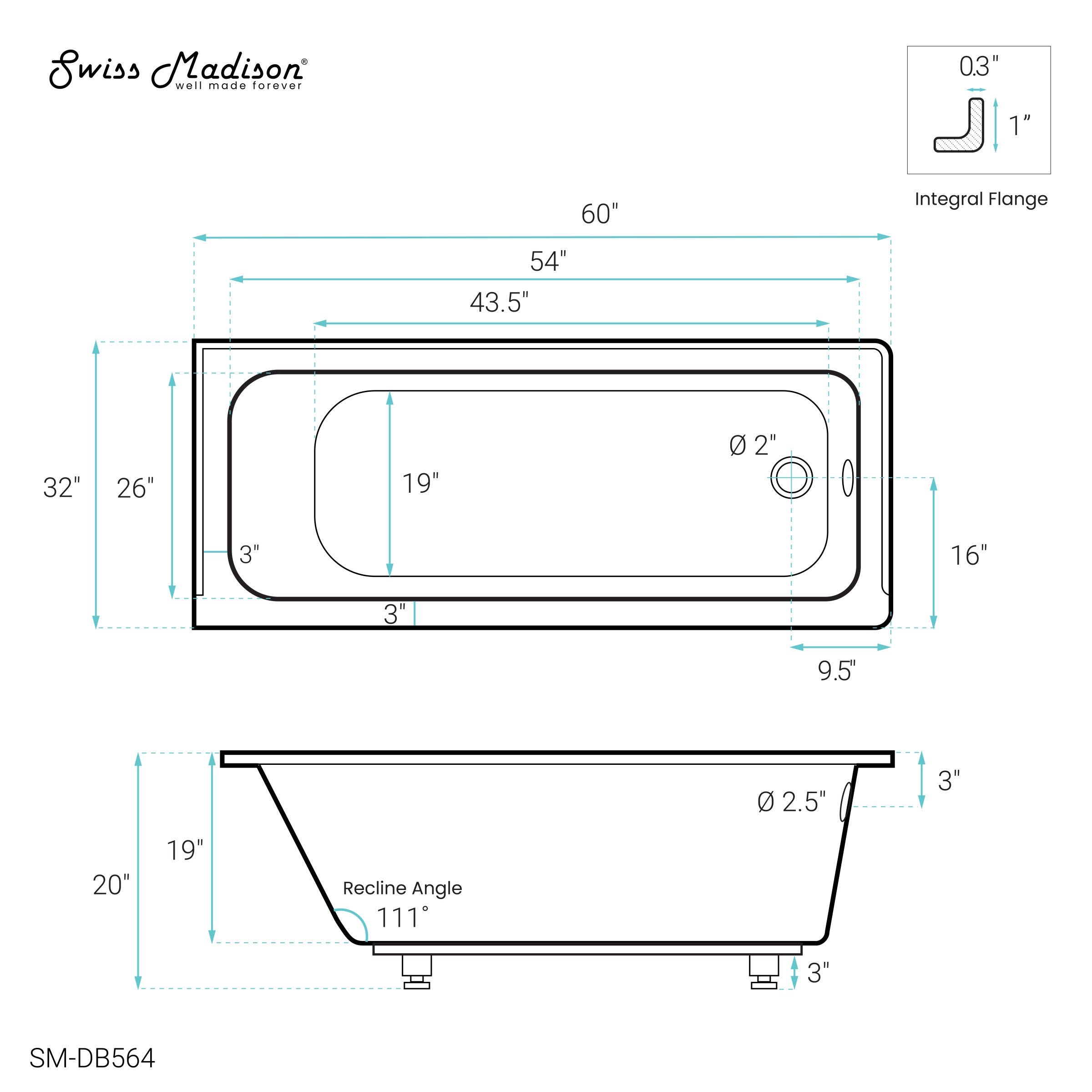 Glossy White / Alcove - No Apron / Right
