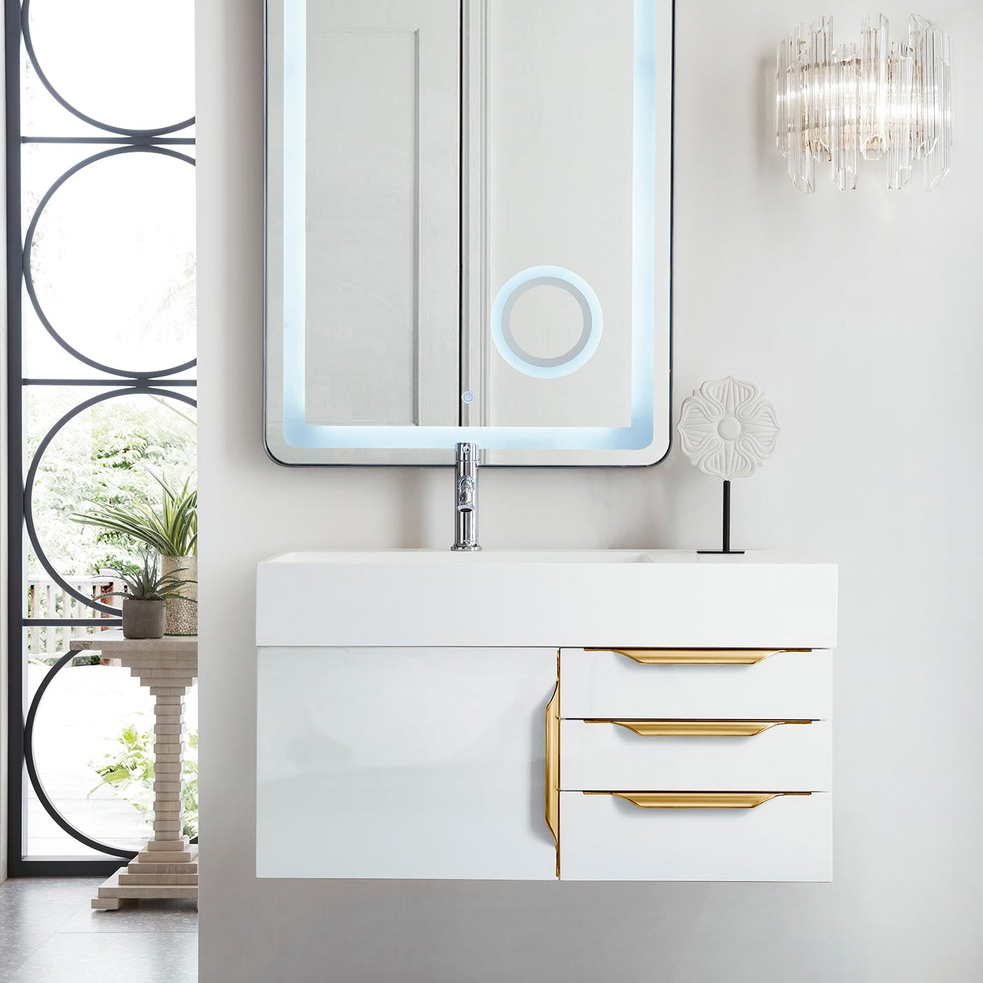 Glossy White / Radiant Gold / Glossy White - 1 Faucet Hole