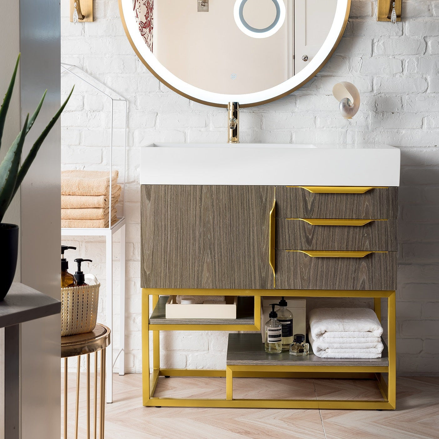 Ash Gray / Radiant Gold / Glossy White - 1 Faucet Hole