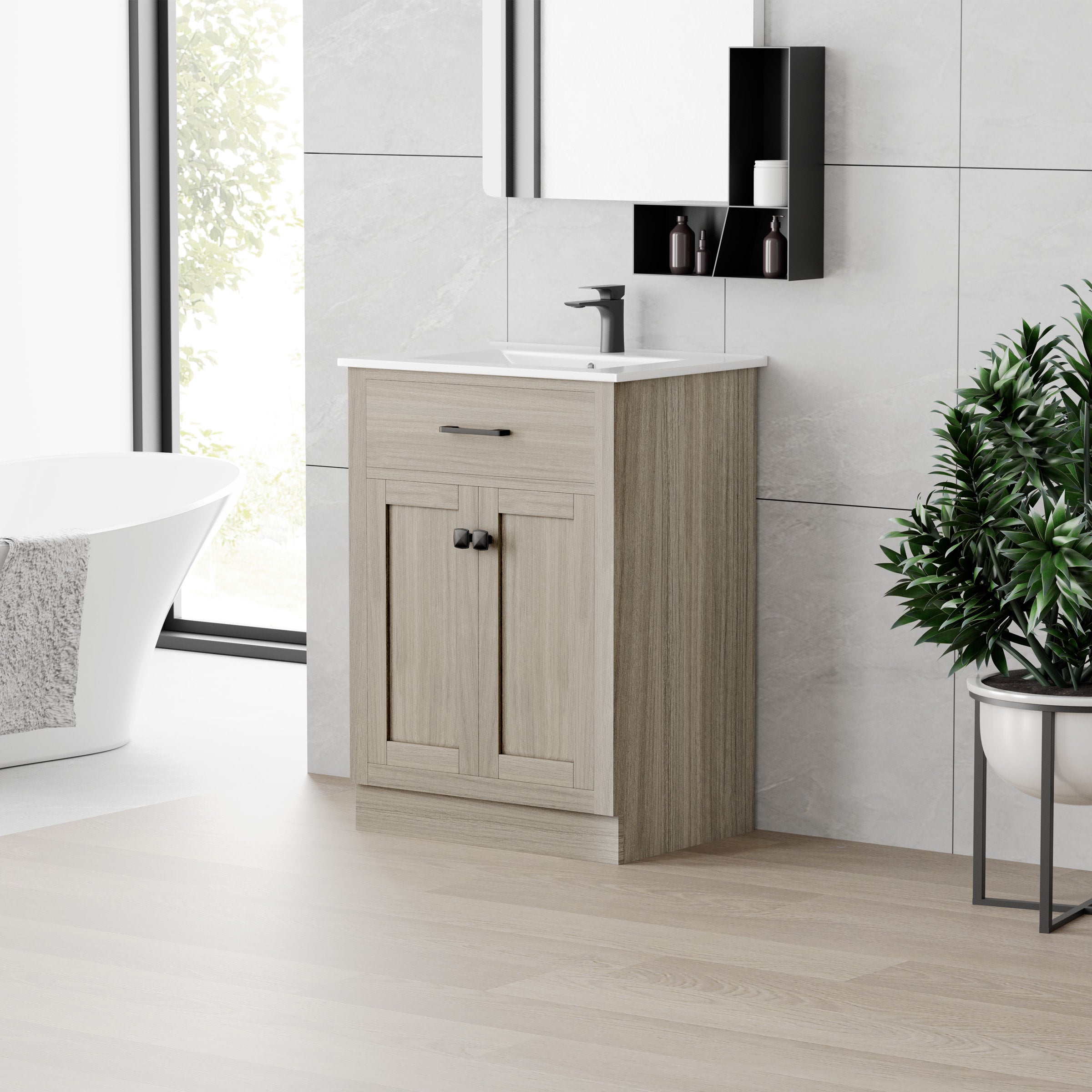 Weathered Oak / White / 1-Hole