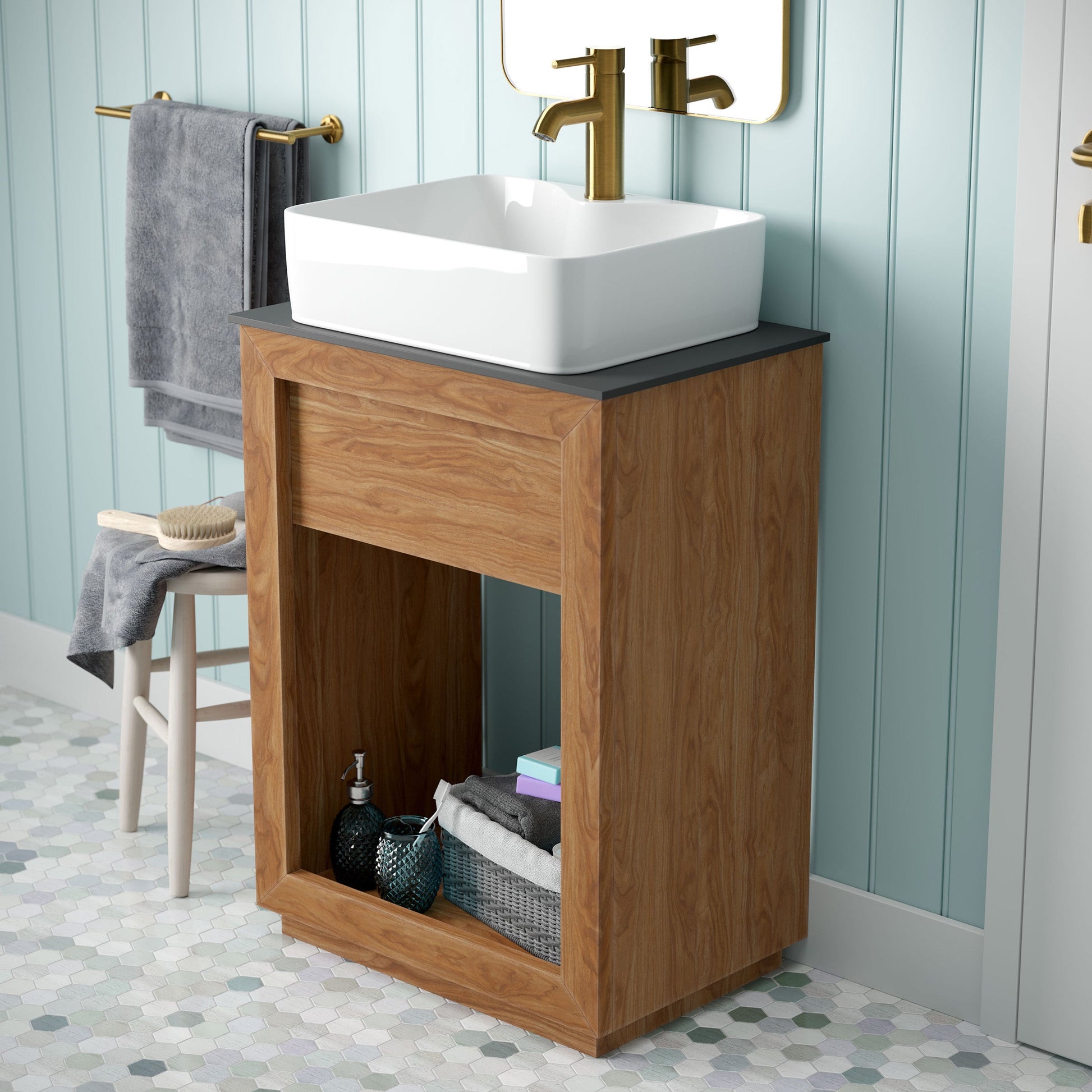 Natural Teak / White / 1-Hole