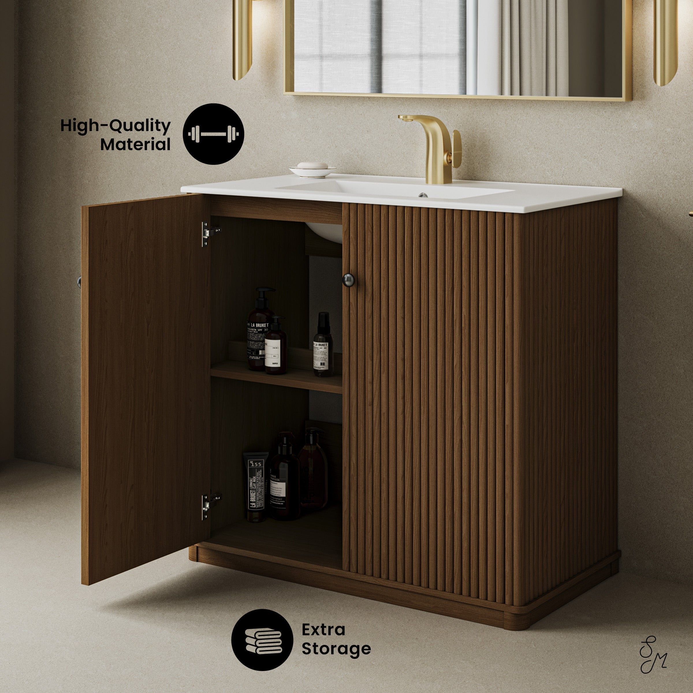 Brown Oak / White / 1-Hole