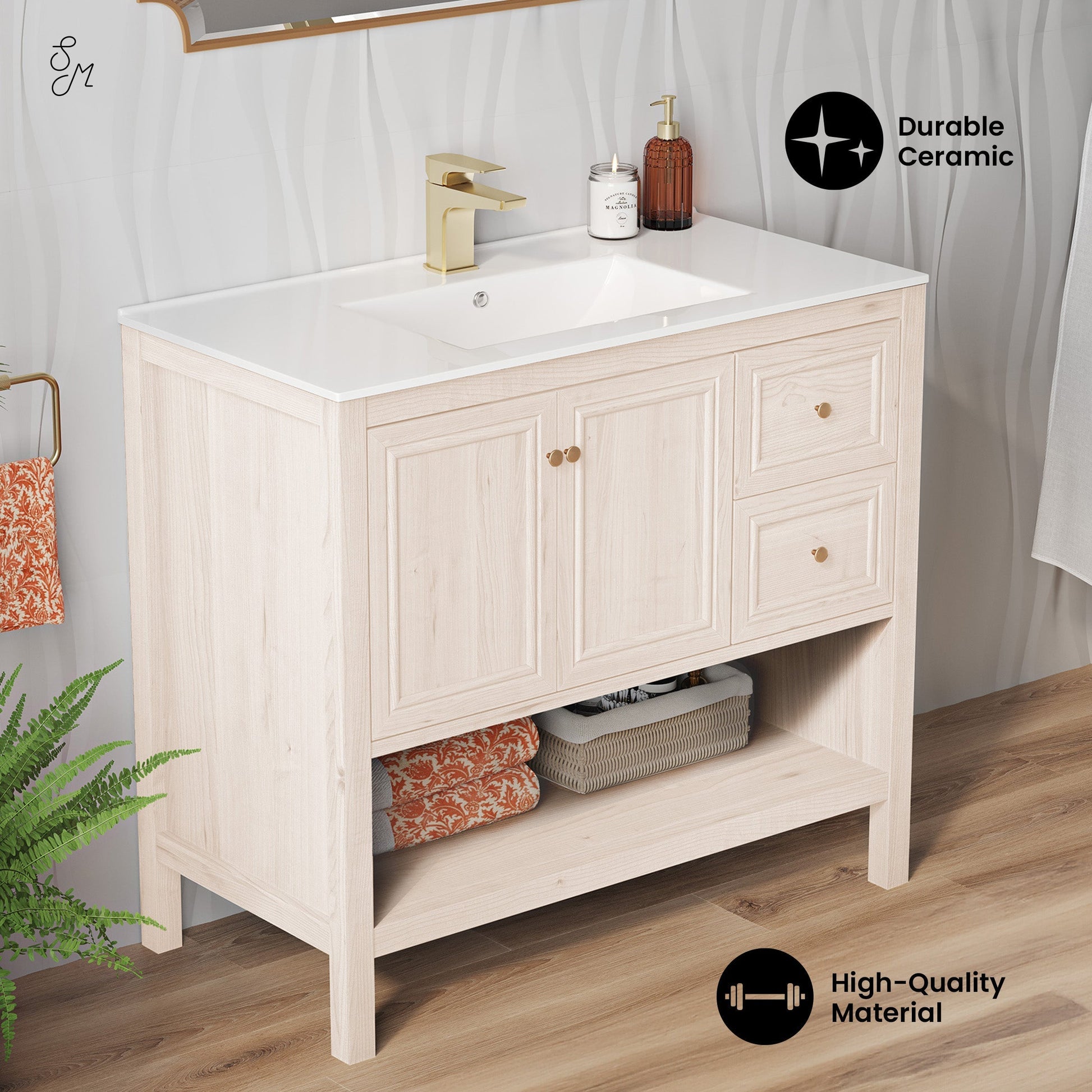 White Oak / White / 1-Hole