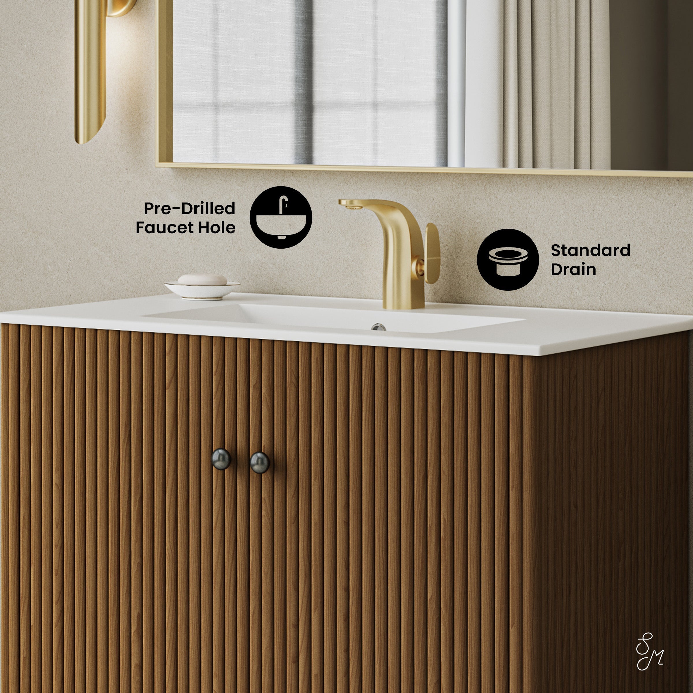 Brown Oak / White / 1-Hole