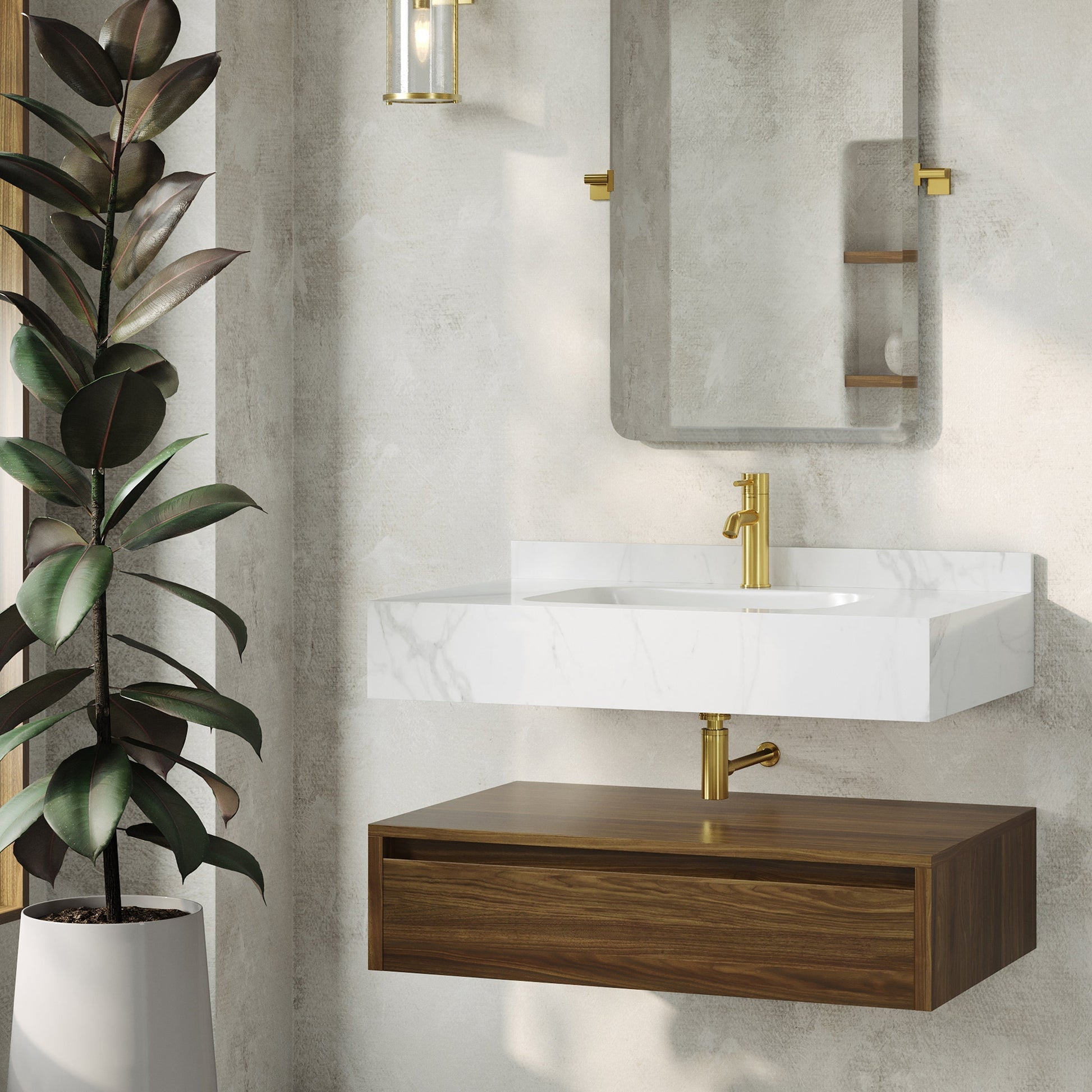 Brown Oak / White Marble