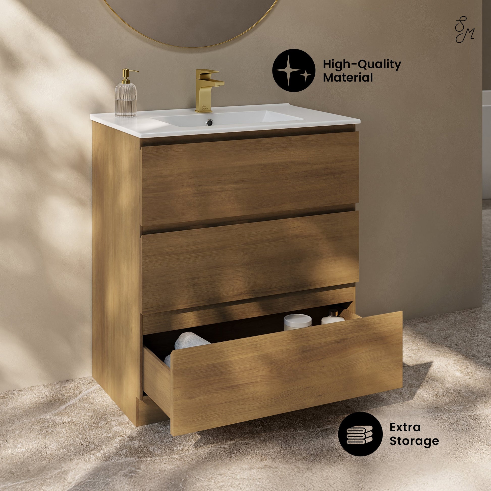 Brown Oak / Glossy White / 1-Hole