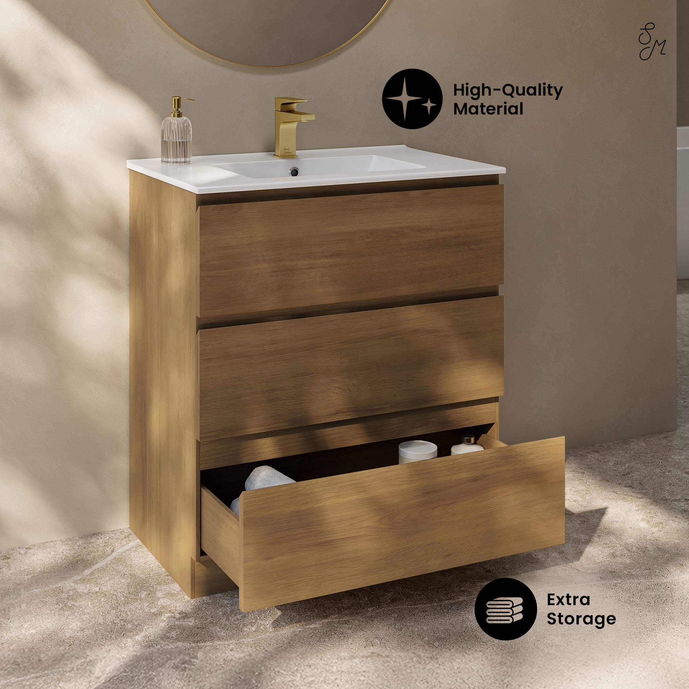 Brown Oak / Glossy White / 1-Hole