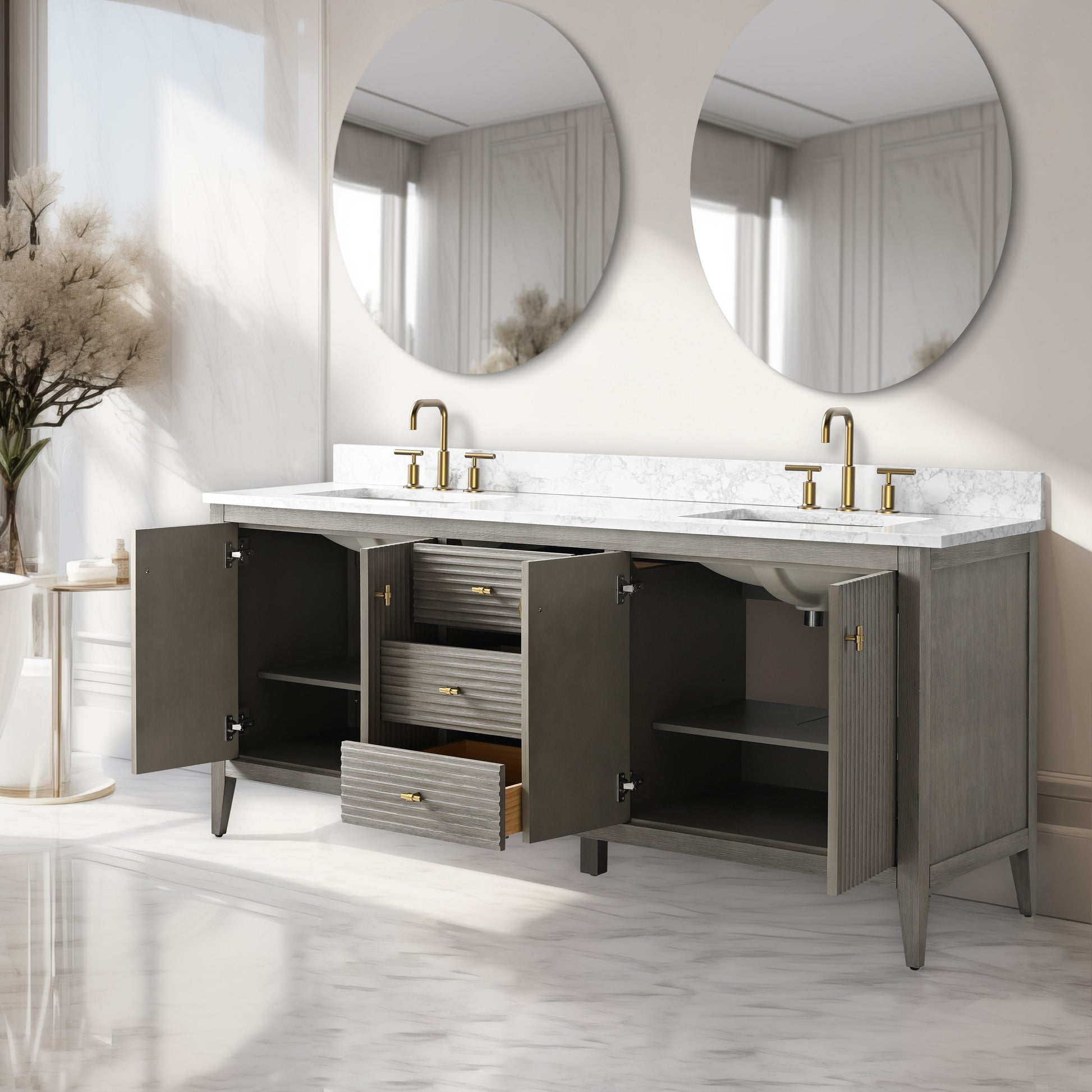 Linear Driftwood Gray / Golden Brushed