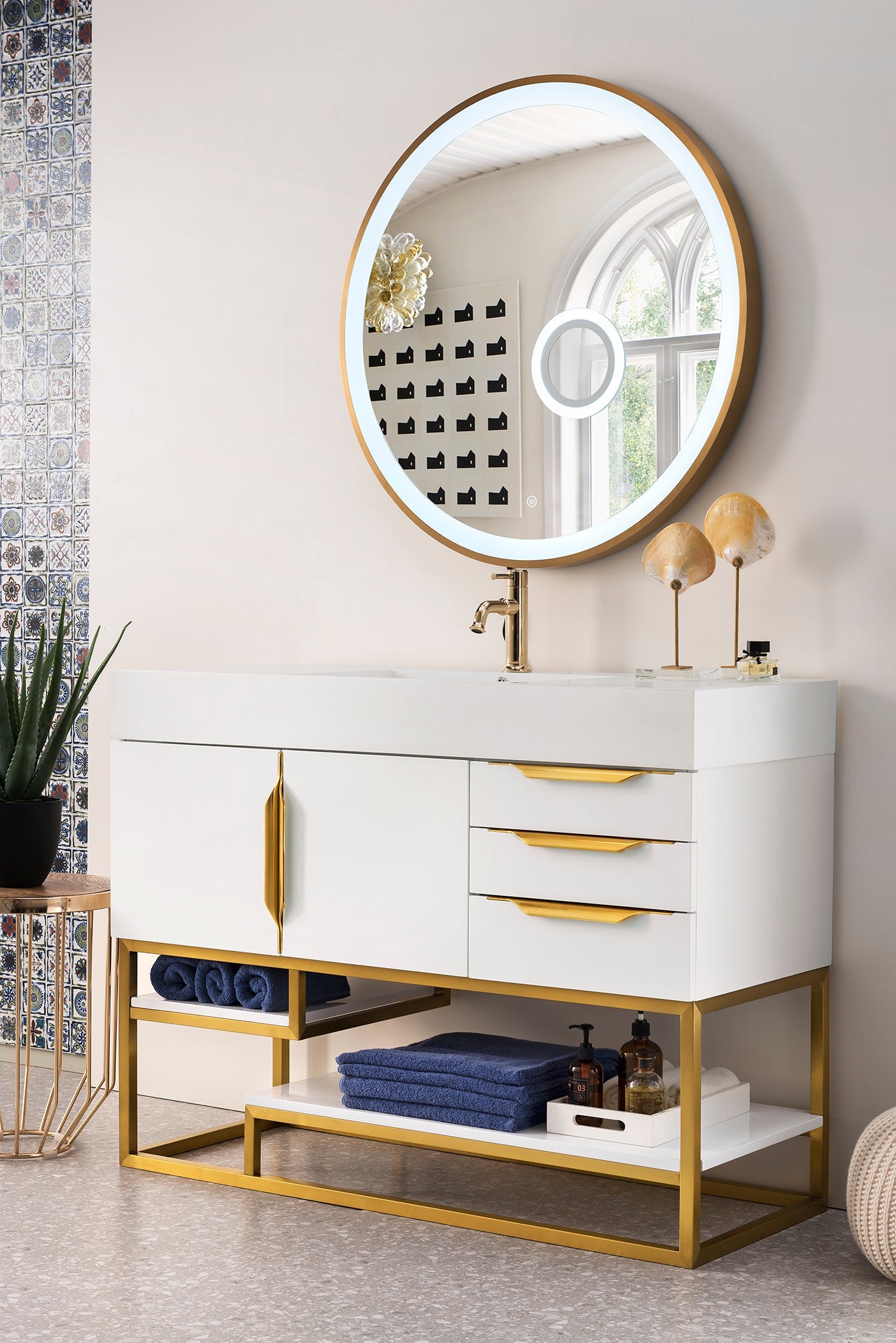 Glossy White / Radiant Gold / Glossy White - 1 Faucet Hole