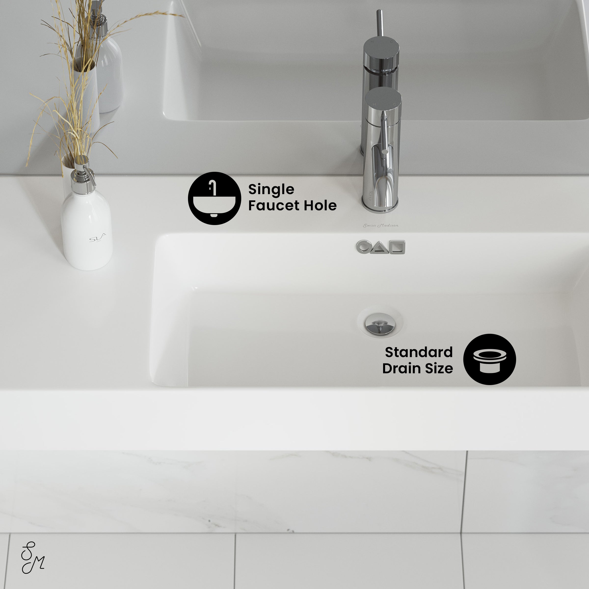 Glossy White / 1 Faucet Hole - Right