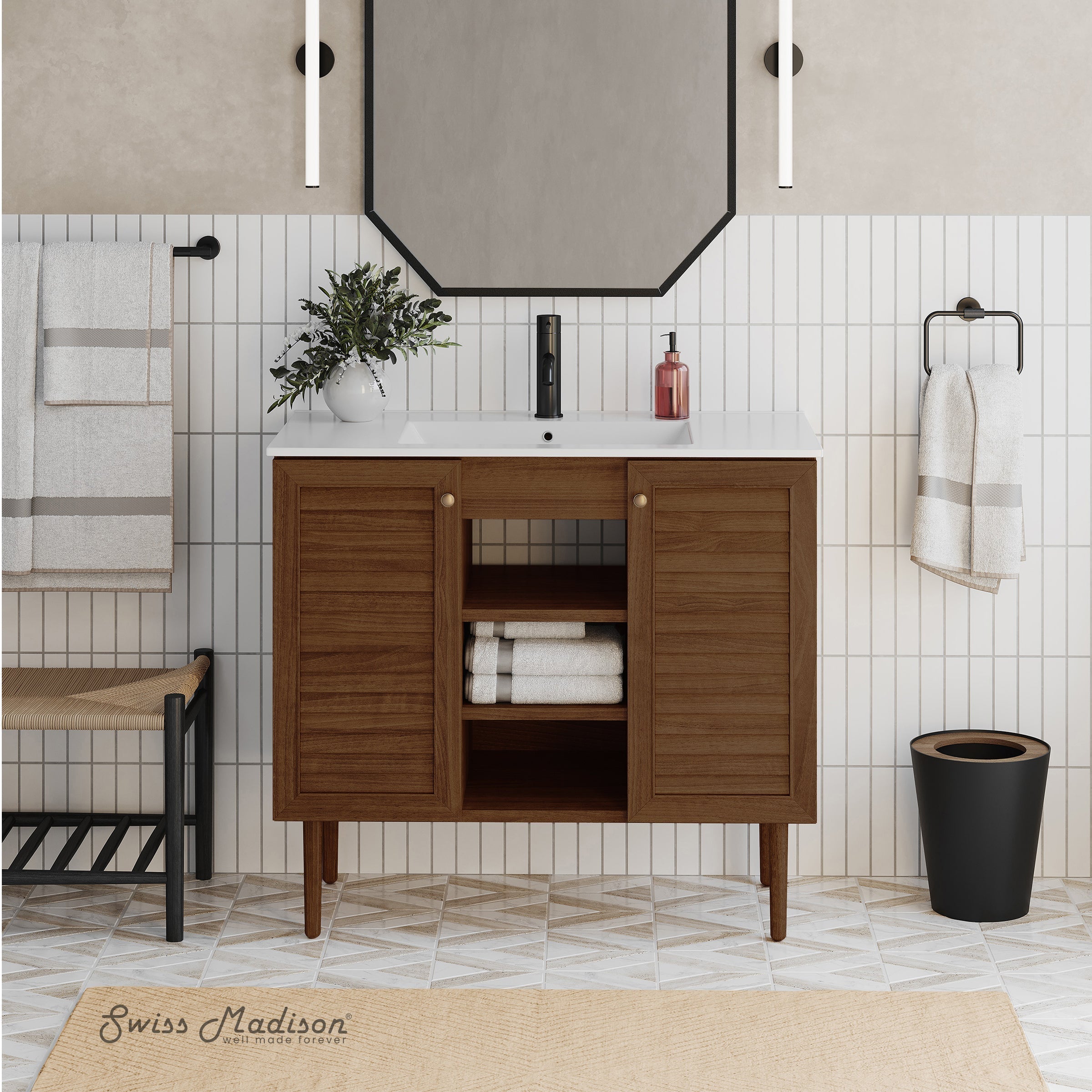 Brown Oak / White / 1-Hole
