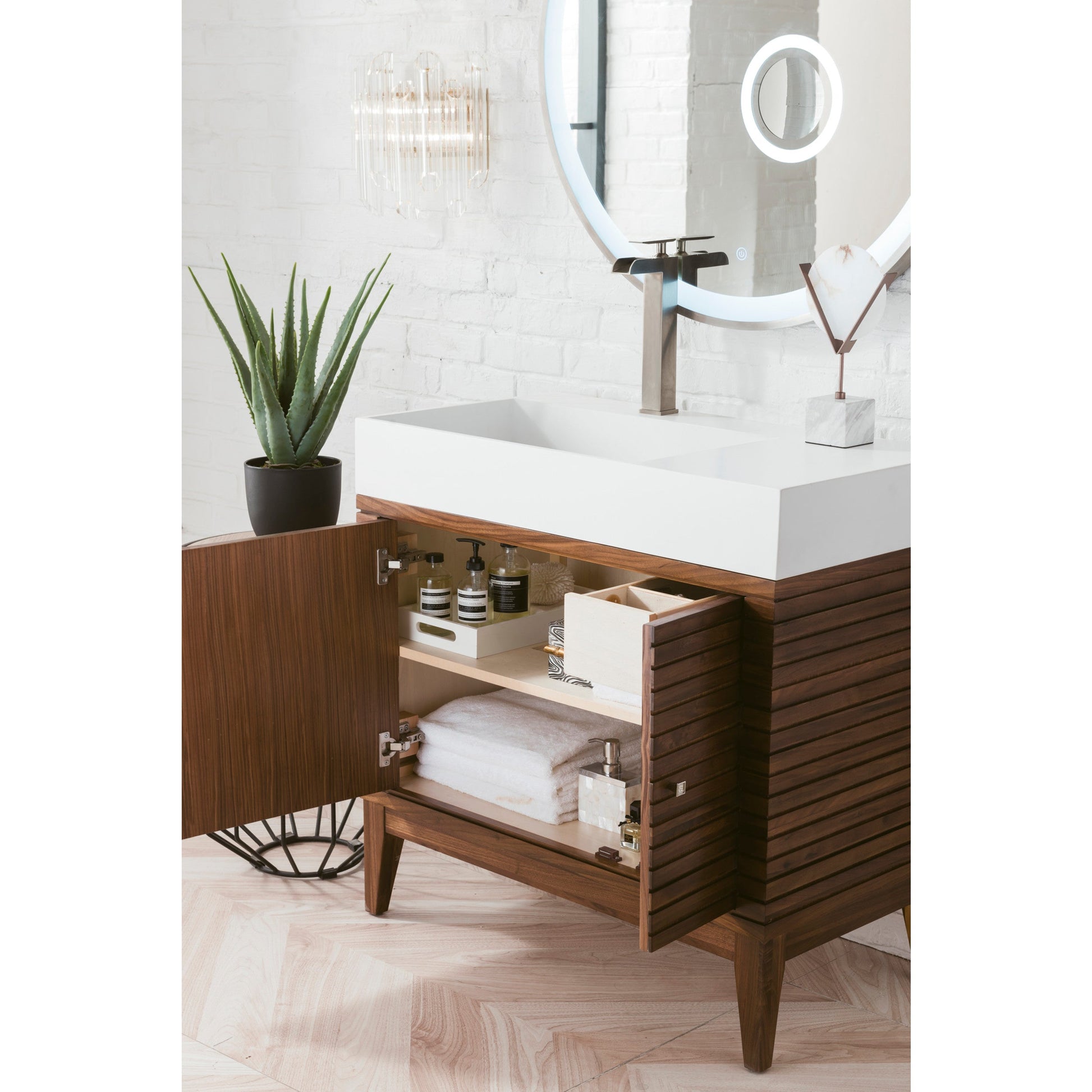 Mid-Century Walnut / Glossy White - 1 Faucet Hole
