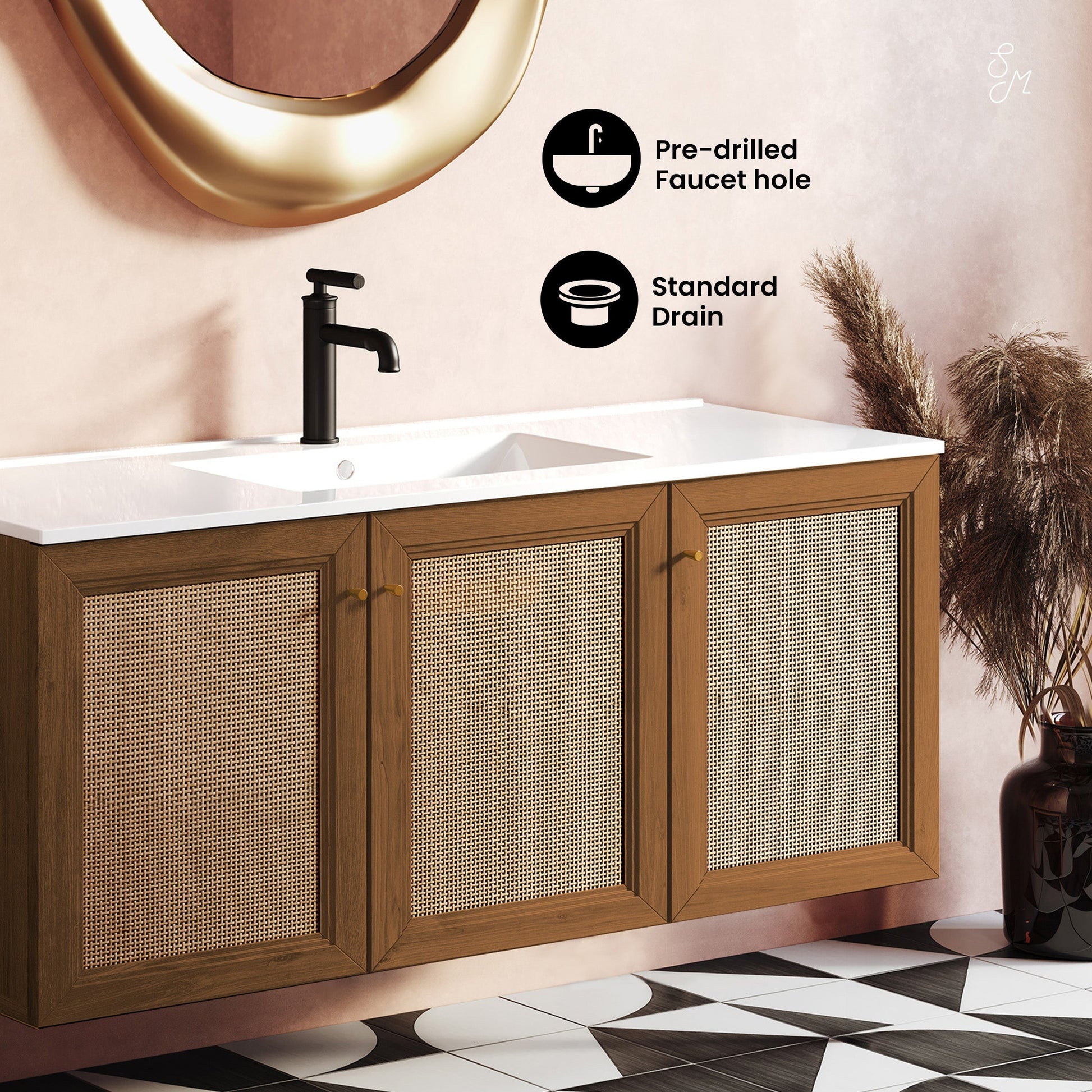 Brown Oak / White / 1-Hole
