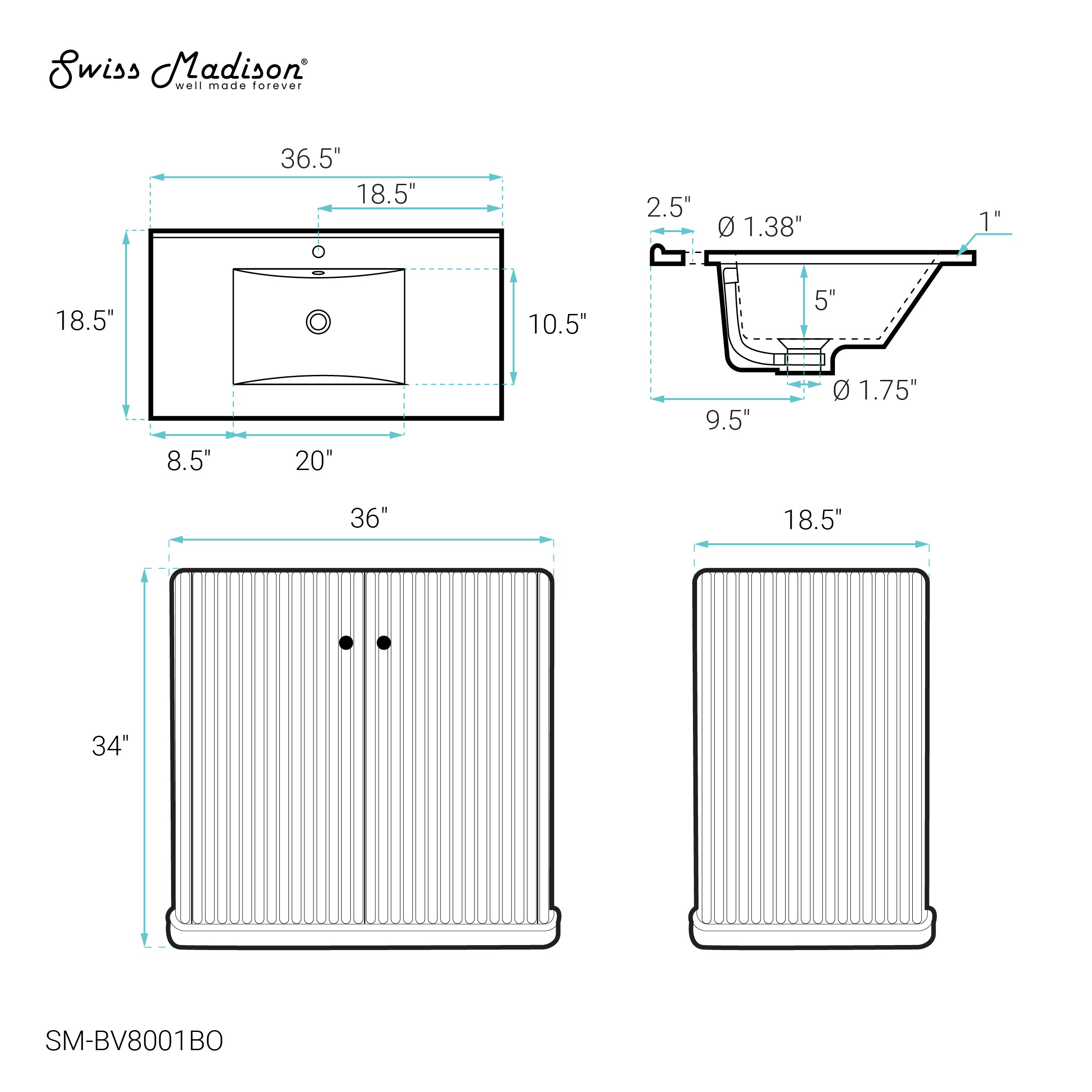 Brown Oak / White / 1-Hole