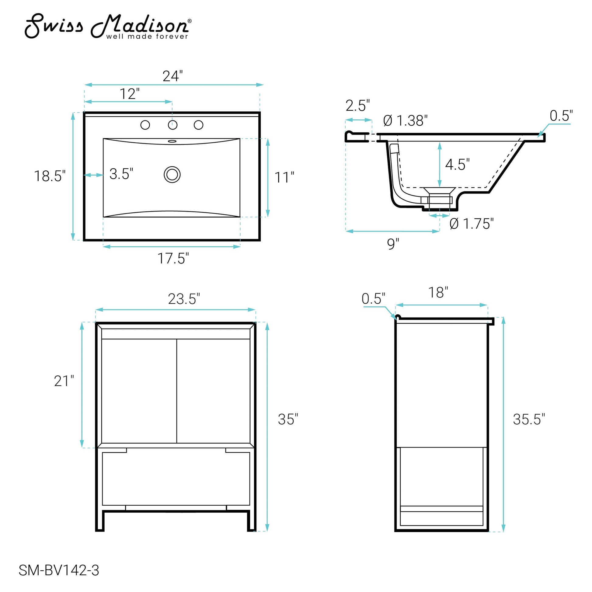 Gray Oak / White / 3-Hole