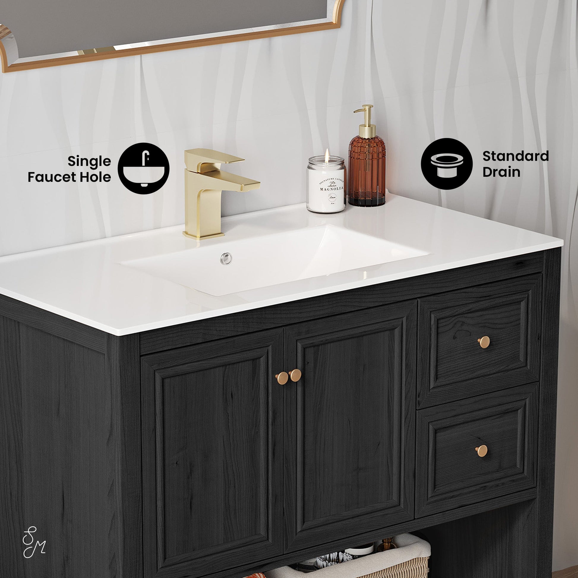 Black Oak / White / 1-Hole