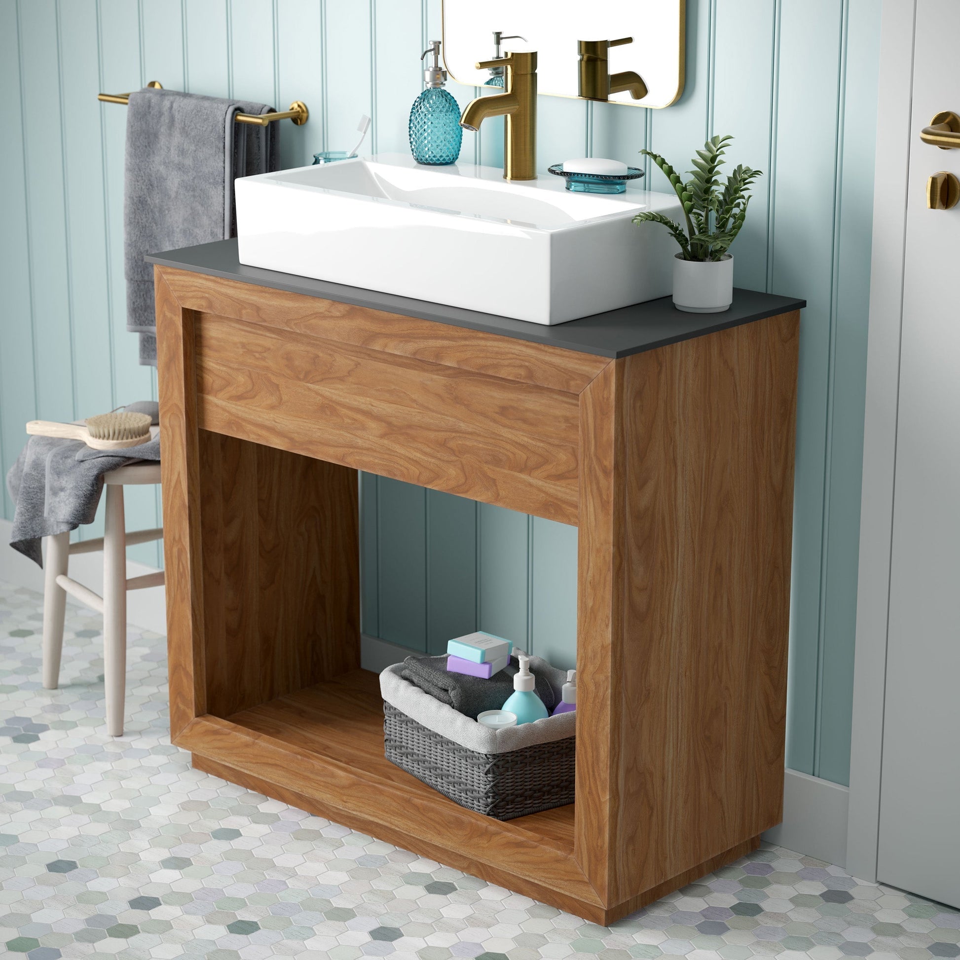 Natural Teak / White / 1-Hole