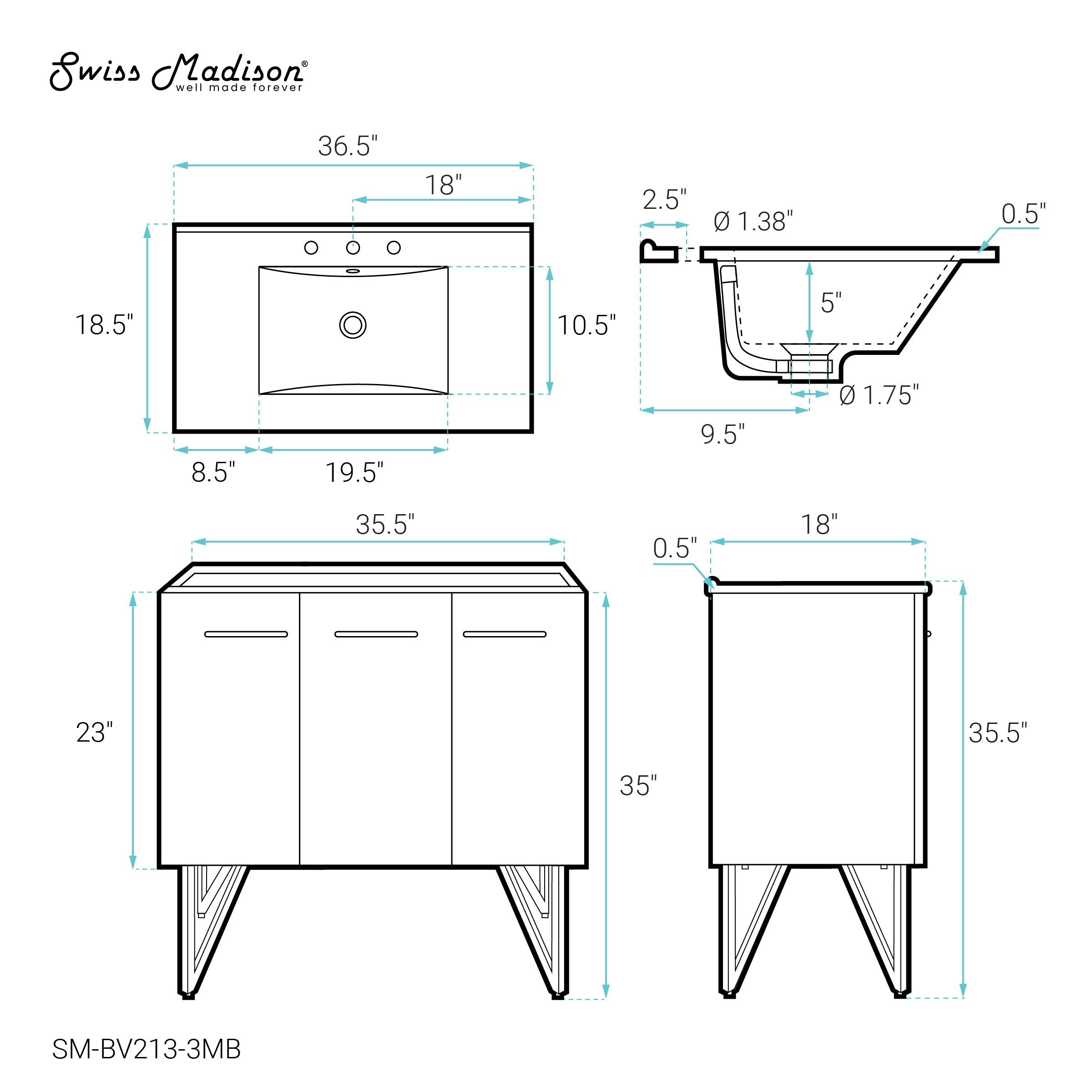 White / Matte Black / 3-Hole