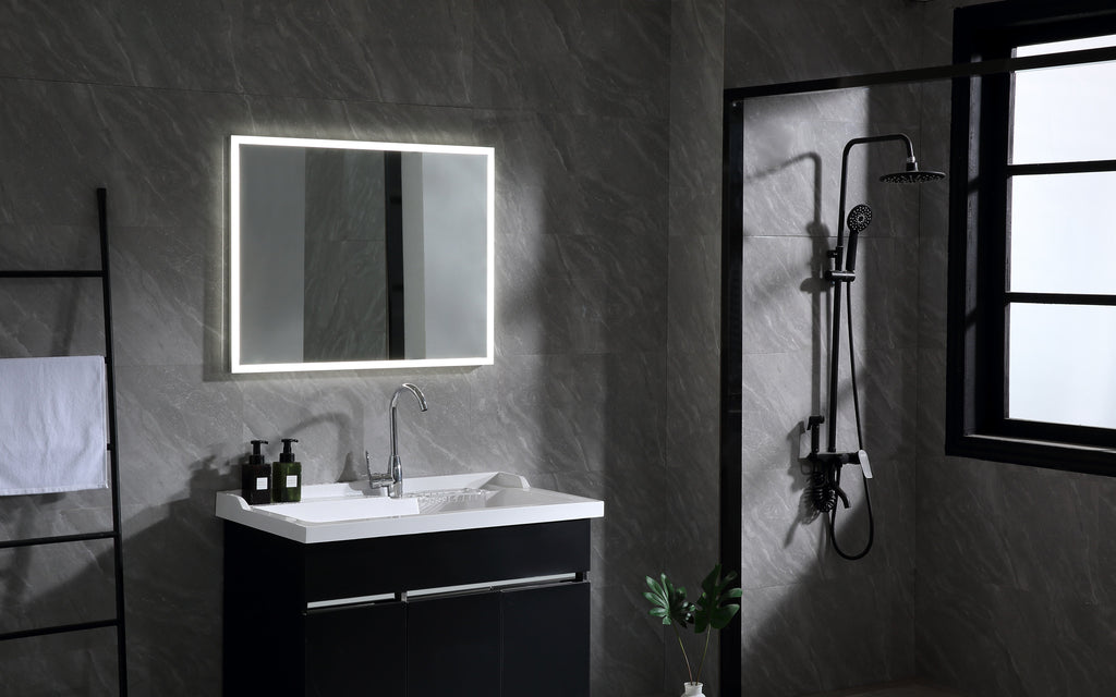 Vanity Art Frame 24" x 27" Frameless Rectangular LED Bathroom Vanity Mirror with Touch Sensor