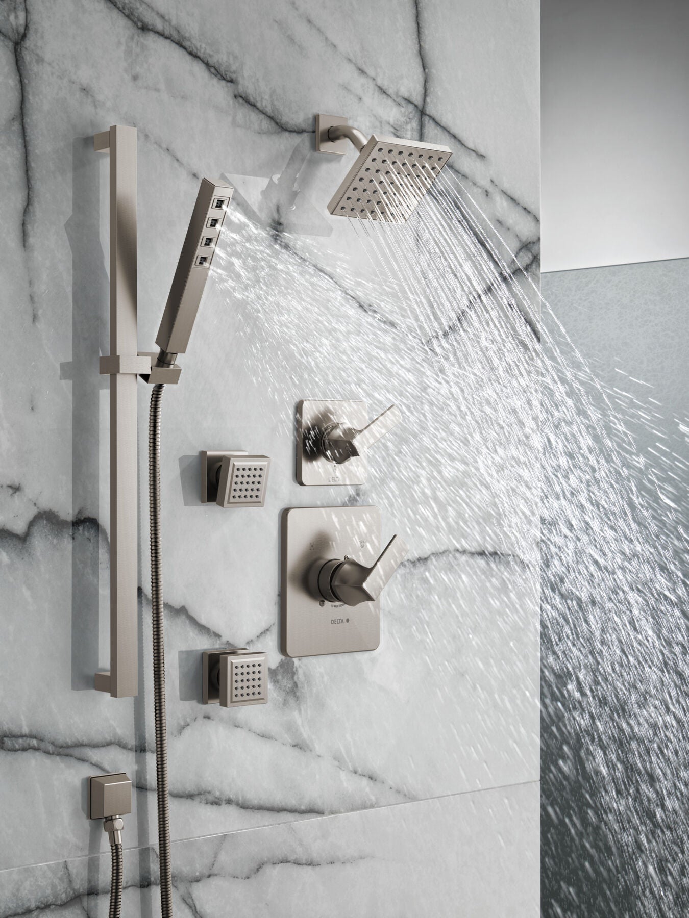 Delta Universal Showering Components H2Okinetic Single-Setting Slide Bar Hand Shower