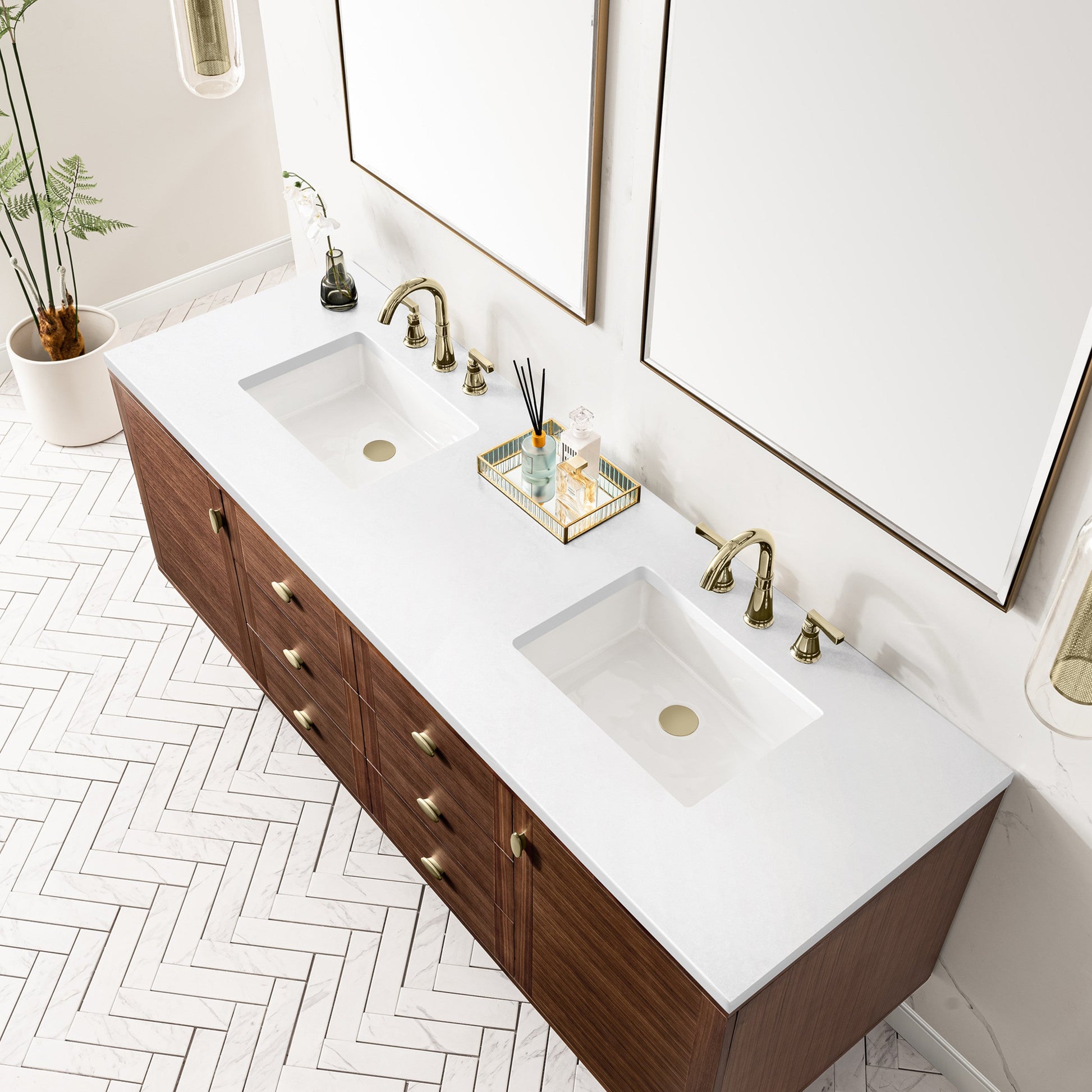 Mid-Century Walnut / White Zeus - 3 Faucet Holes